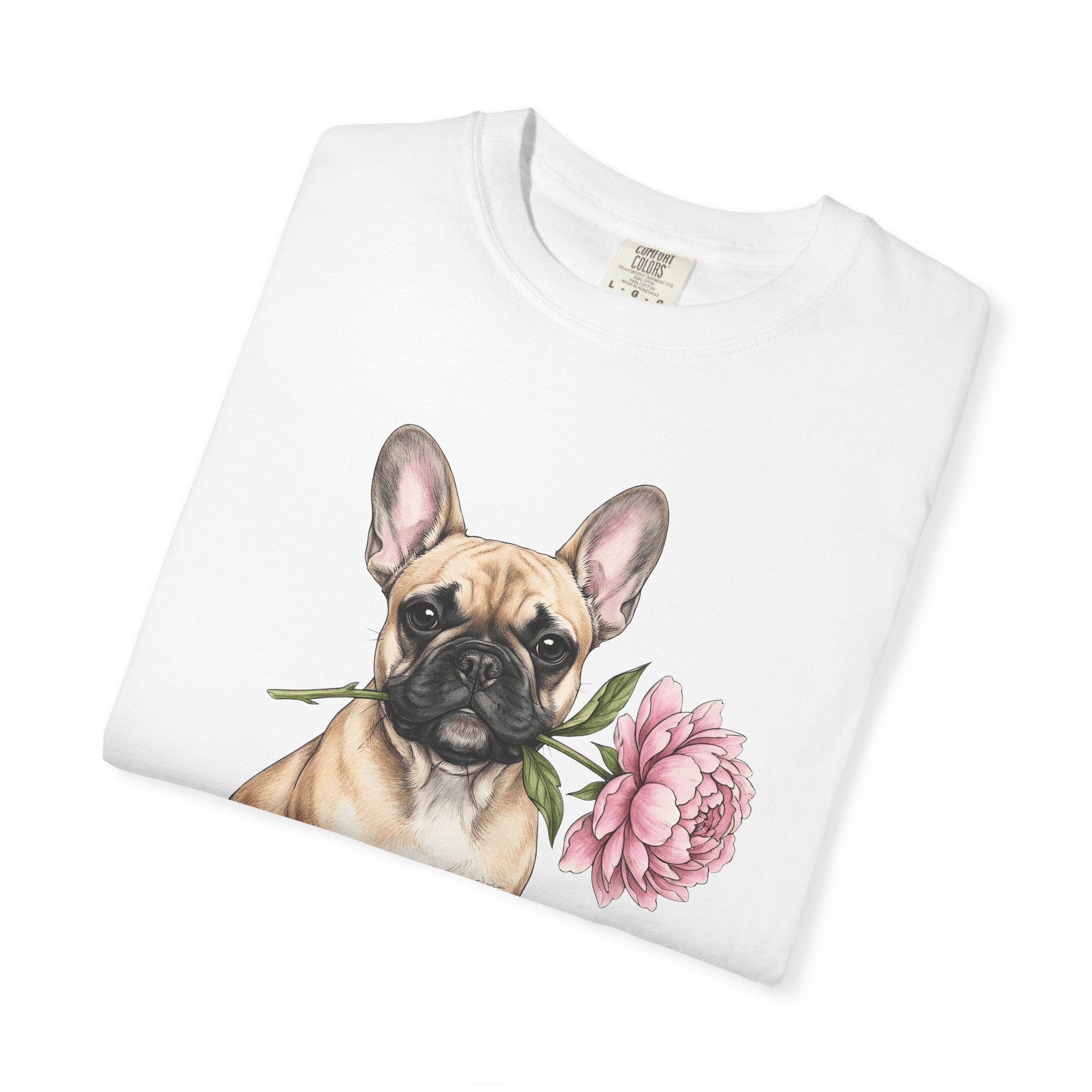 French Bulldog Shirt Dog Floral Gift Women Hand Drawn Tee Bulldog T-Shirt Dog Fan Illustrated Design Vintage Peony Tshirt