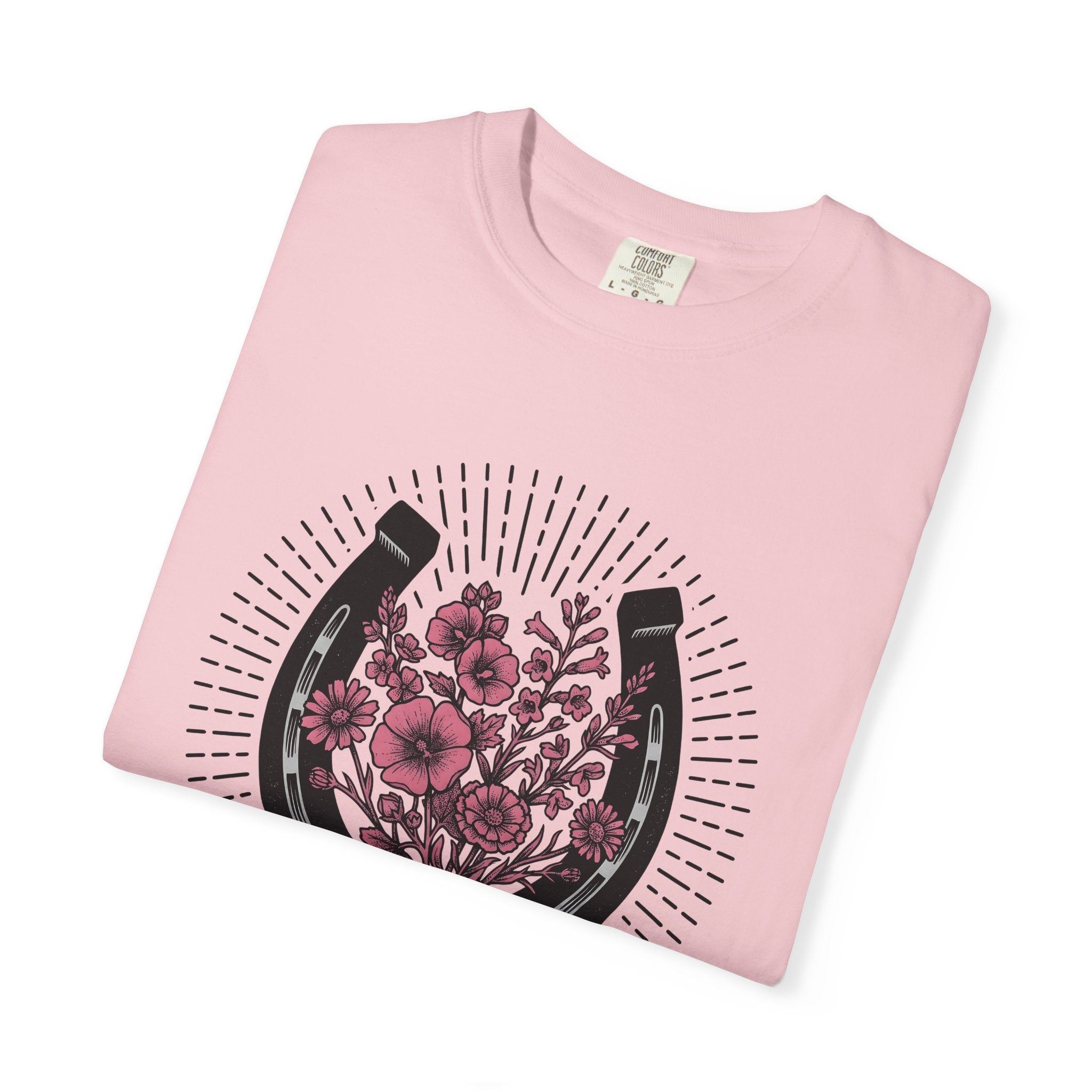 Horse Shoe Floral Shirt Cowgirl Ranch Gift Women Folk Tee Horseshoe T-Shirt Cowboy Fan Horseshoe Graphic Tshirt Distressed Garden Flowers