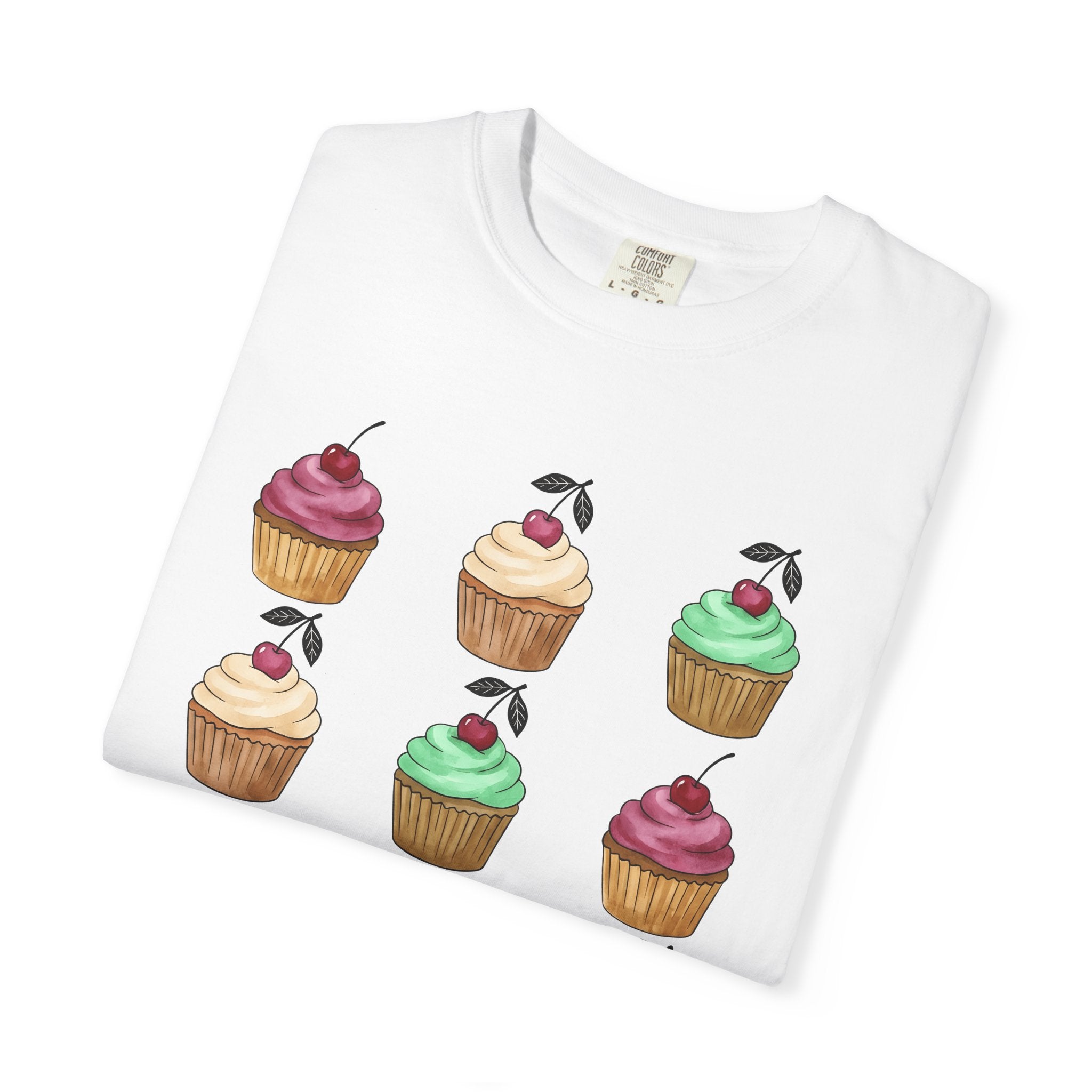 Cupcake Motif Shirt Desserts Sweets Gift Women Ink Tee Muffin T-Shirt Pastry Fan Tattoo Tshirt Treat Design Outline Cherry Tshirt