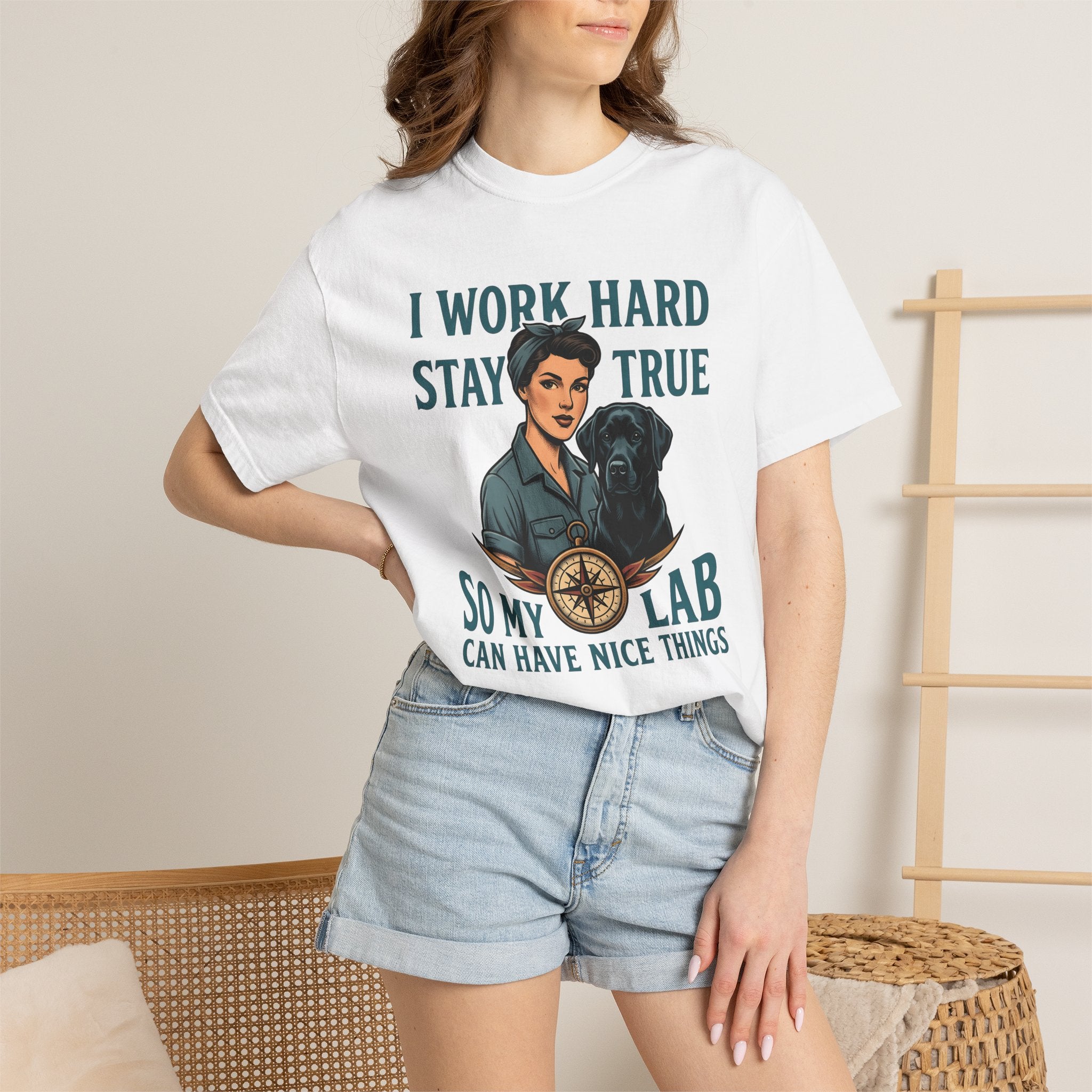 Lady Labrador Shirt Dog Travel Gift Women Hand Drawn Tee Retriever T-Shirt Dog Fan Illustrated Tshirt Adventure Graphic Sketch Compass Rose