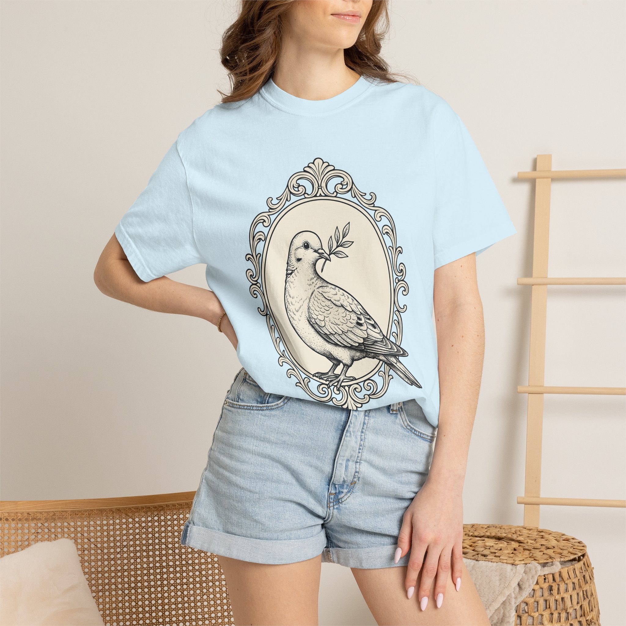 Dove Shirt Easter Harmony Gift Women Sketch Tee Pigeon T-Shirt Easter Fan Dove Drawing Retro Branch Tshirt