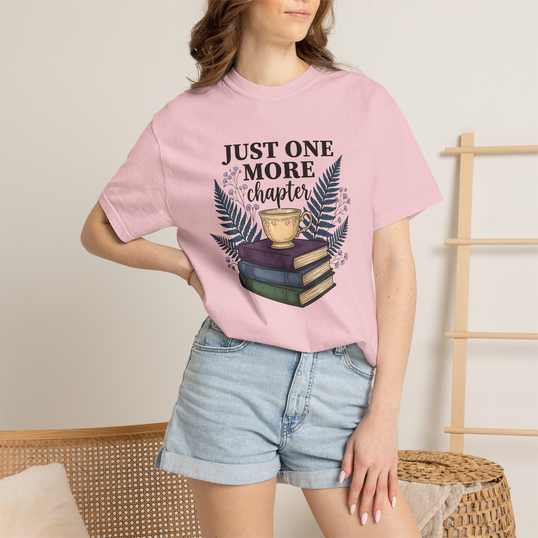 Stacked Books Teacup Shirt Boho Chic Reading Gift Women Botanical Tee Book Stack T-Shirt Bohemian Fan Floral Tshirt Bookworm Graphic Vintage
