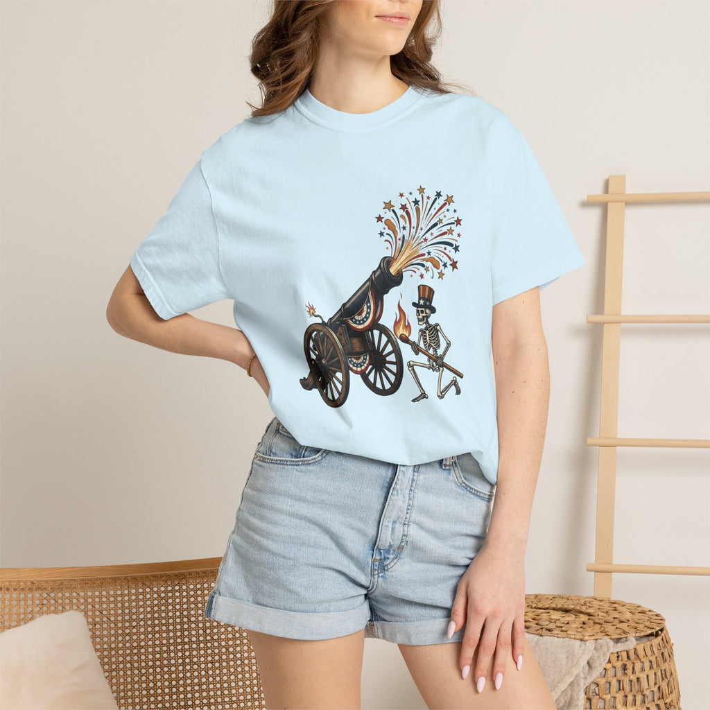Skeleton Cannon Shirt 4th Of July Patriotic Gift Women Vintage Tee Cannon T-Shirt Independence Day Enthusiast Distressed Tshirt Star