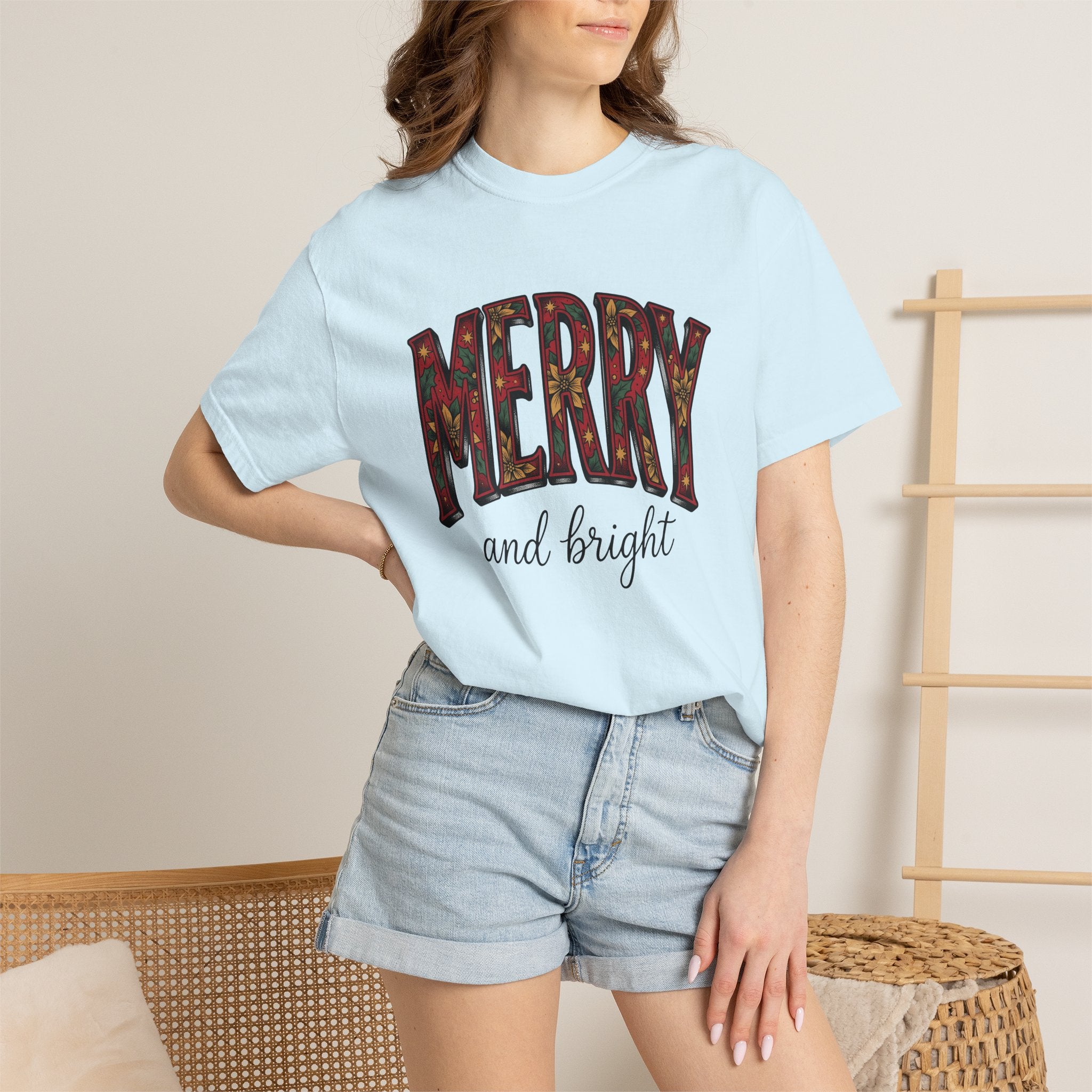 Poinsettia Holly Words Shirt Christmas Festivities Gift Women Merry Tee Christmas Decoration T-Shirt Holiday Fan Christmas Art Tshirt