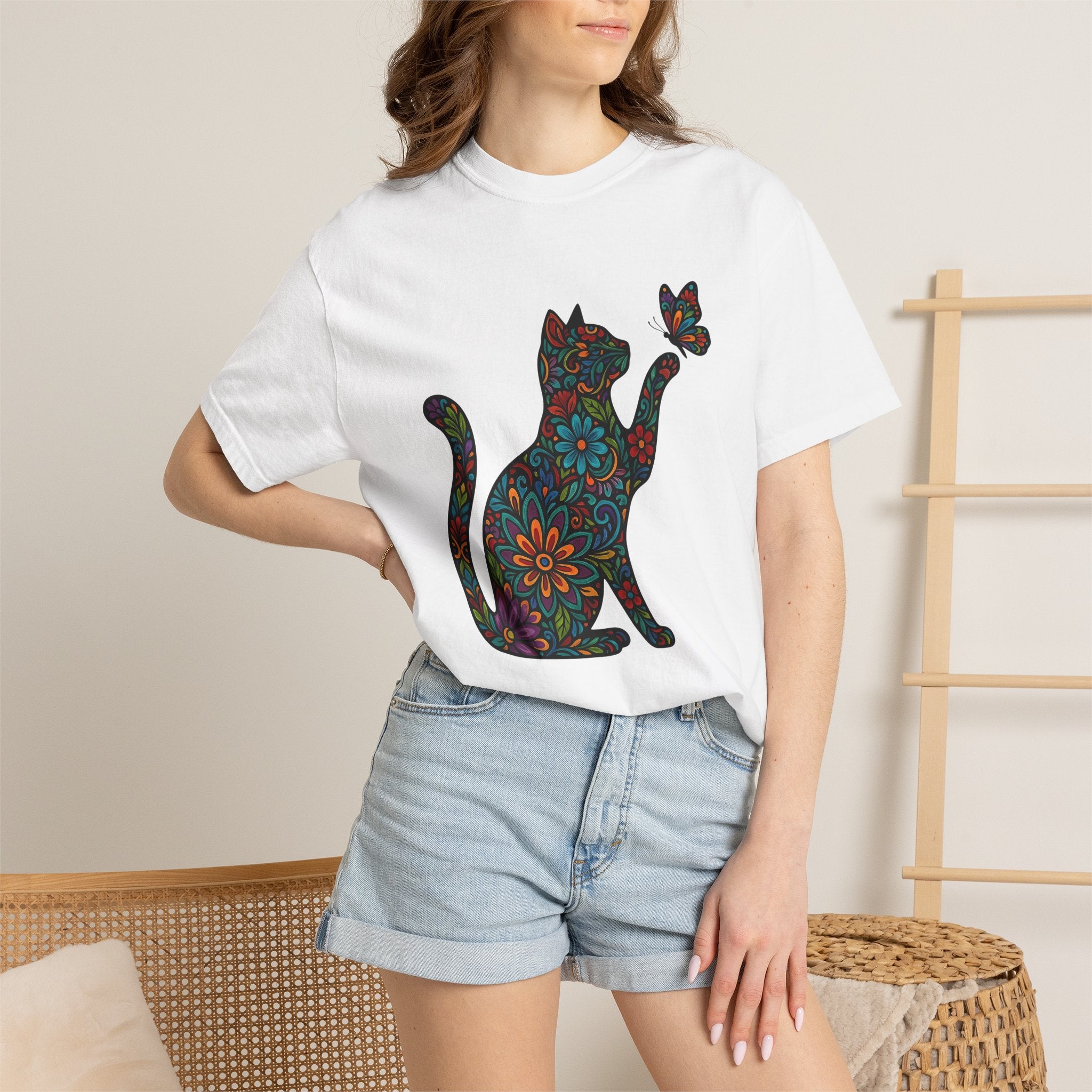 Blossom Kitty Shirt Cat Wildlife Gift Women Rustic Tee Kitten T-Shirt Cat Fan Animal Graphic Wildlife Illustration Cat Enthusiast Rustic