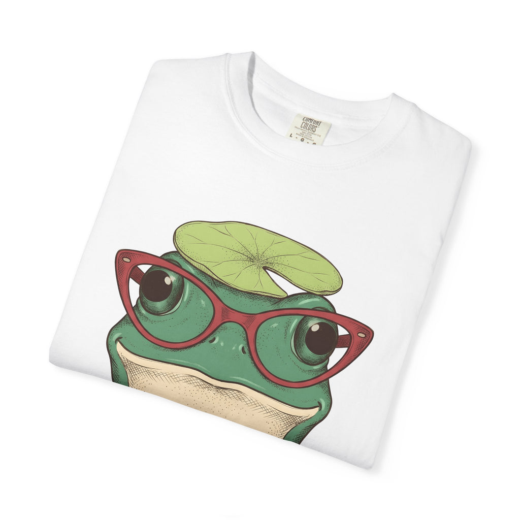 Amphibian Glasses Shirt Frog Nature Gift Women Cartoon Tee Specs T-Shirt Toad Fan Eyewear Tshirt Environmental Graphic Line Art Water Lily