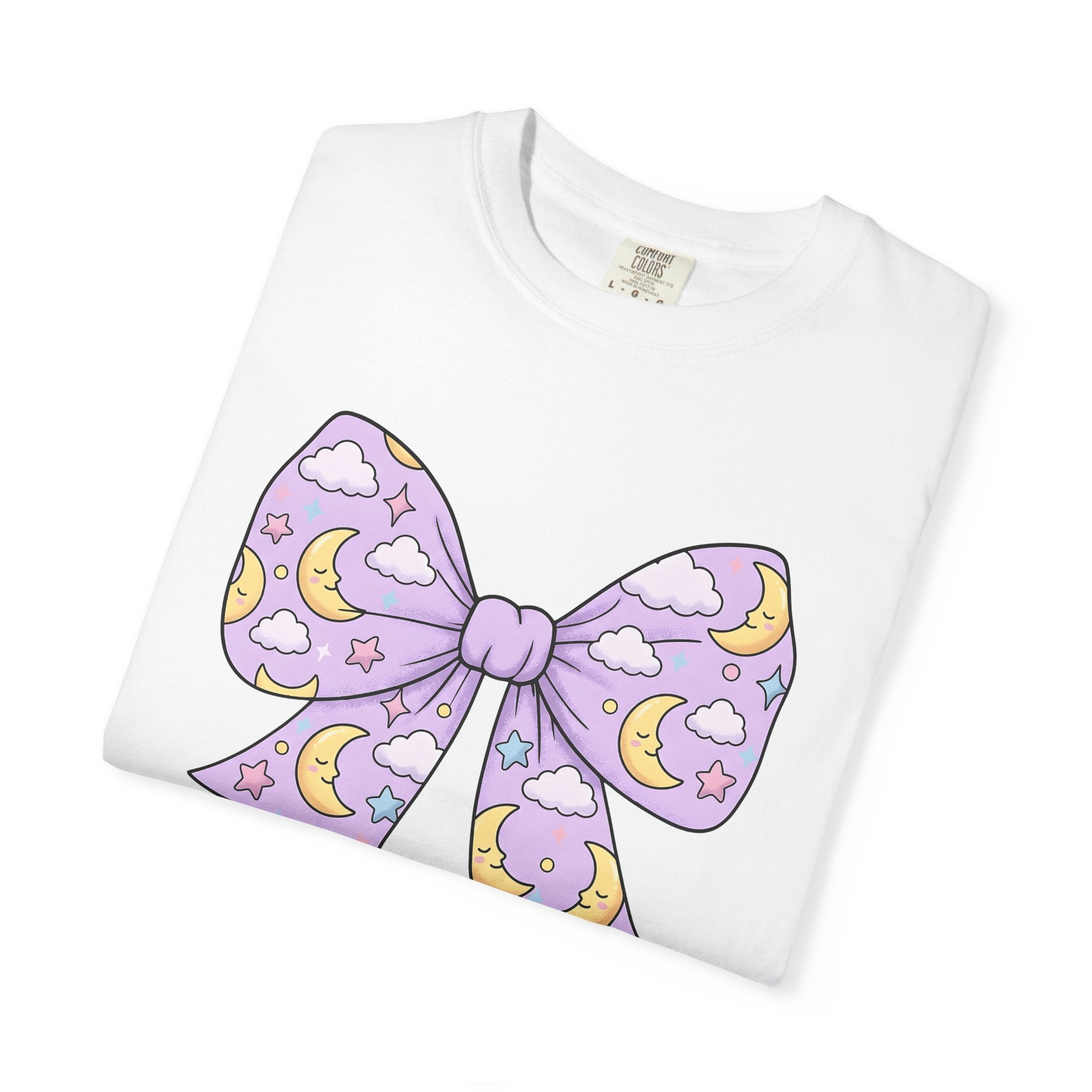 Night Bow Shirt Celestial Sweet Gift Women Hand Drawn Tee Bow Tie T-Shirt Galaxy Fan Illustrated Tshirt Cute Graphic Muted Glitter Tshirt