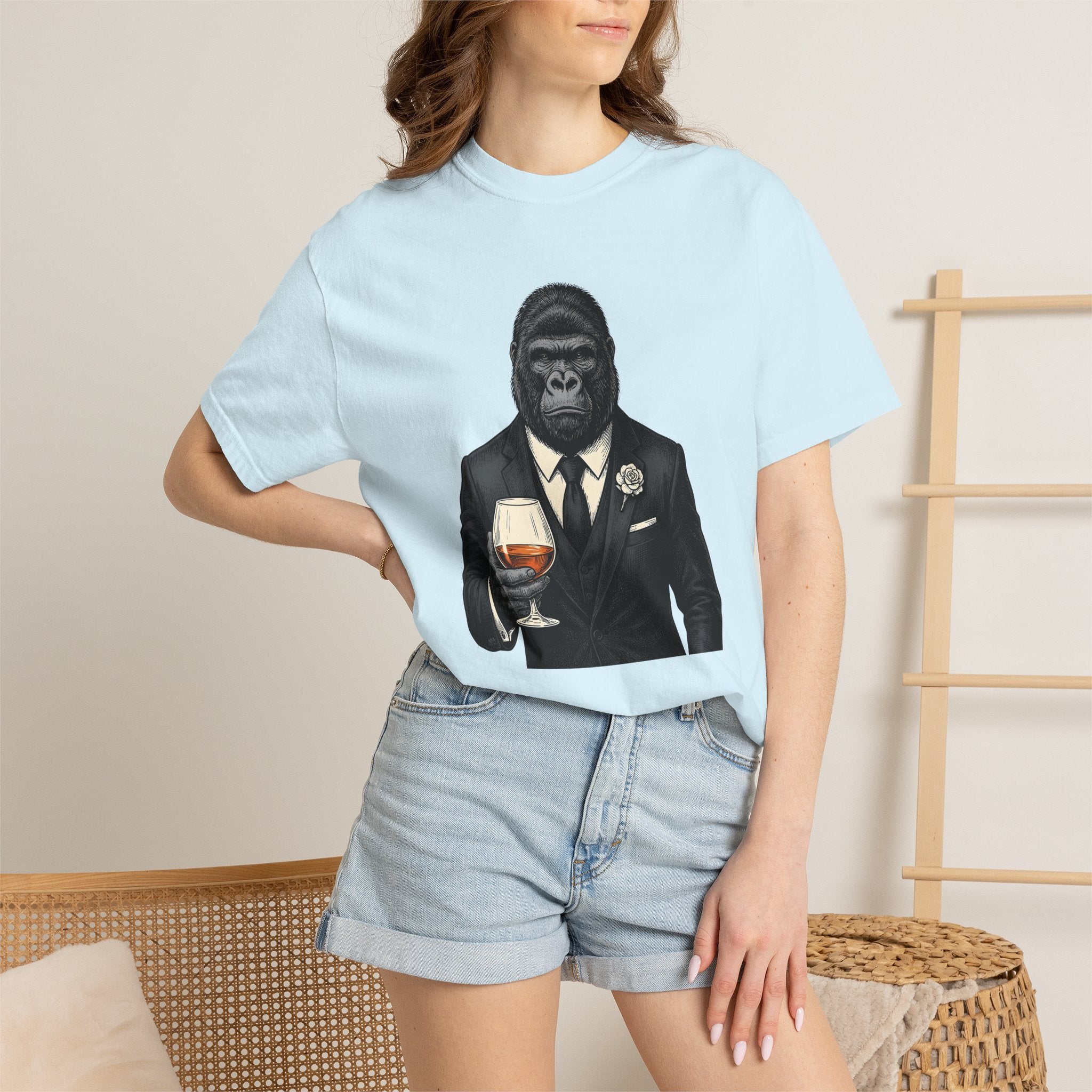 Ape Costume Shirt Drinks Wildlife Gift Women Retro Tee Monkey Costume T-Shirt Cocktail Fan Monkey Tshirt Animal Graphic Sketch Wine Glass