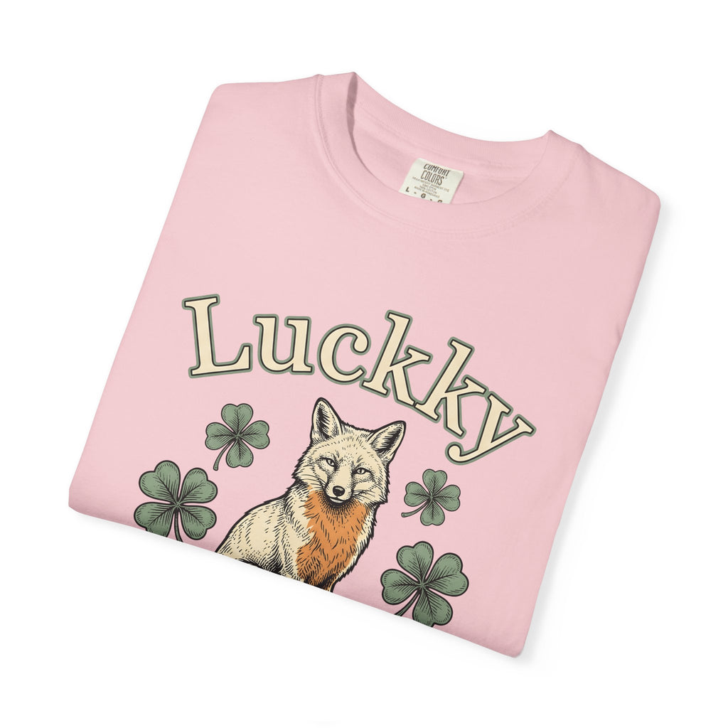 Fox Design Shirt St. Patrick's Day Fauna Gift Women Old School Tee Fox T-Shirt Irish Fan Vixen Graphic Retro Tshirt Line Art Lucky Clover