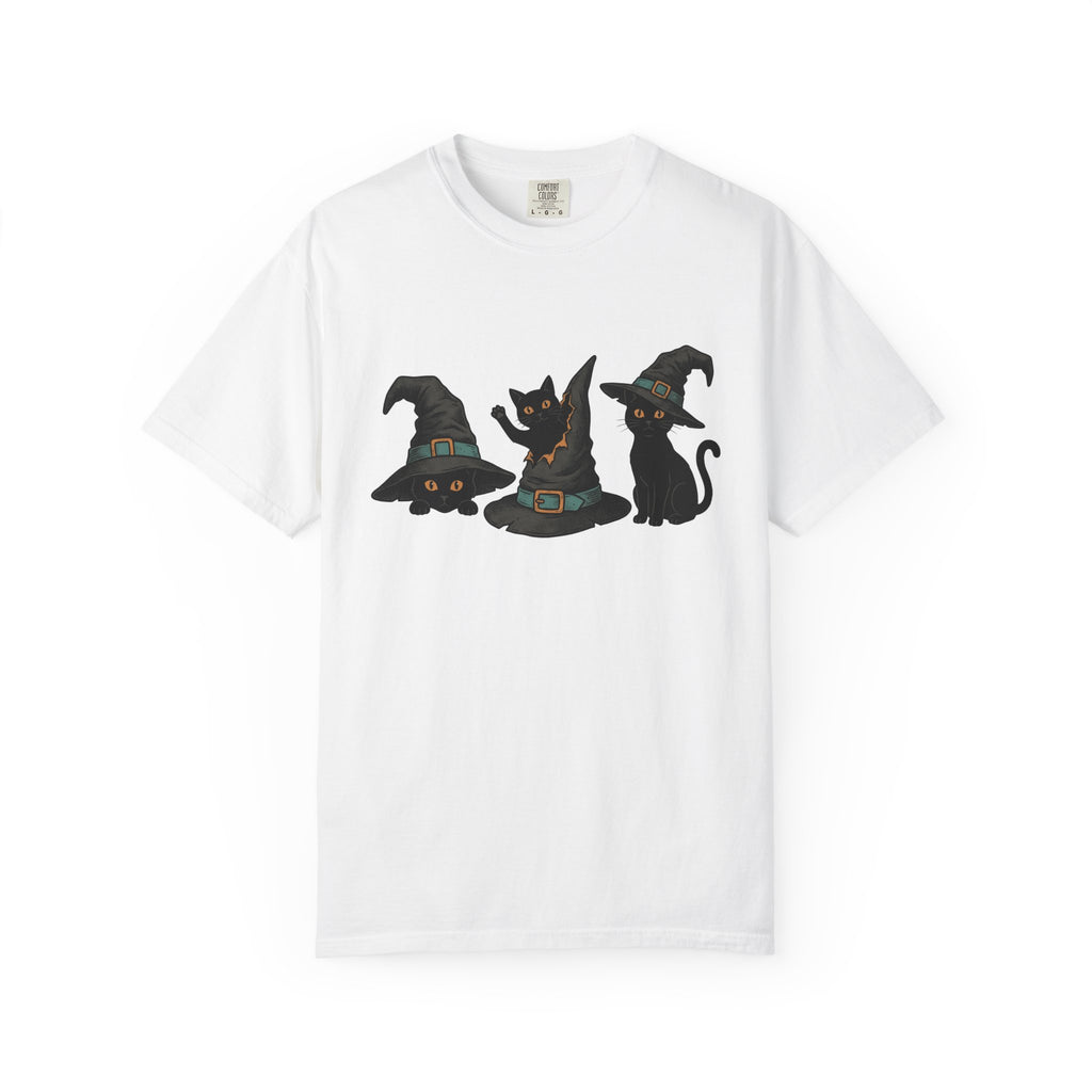 Black Cats Shirt Cat Costume Gift Women Retro Tee Cat T-Shirt Cat Fan Vintage Tshirt Cosplay Graphic Sketch Witch Hats Tshirt