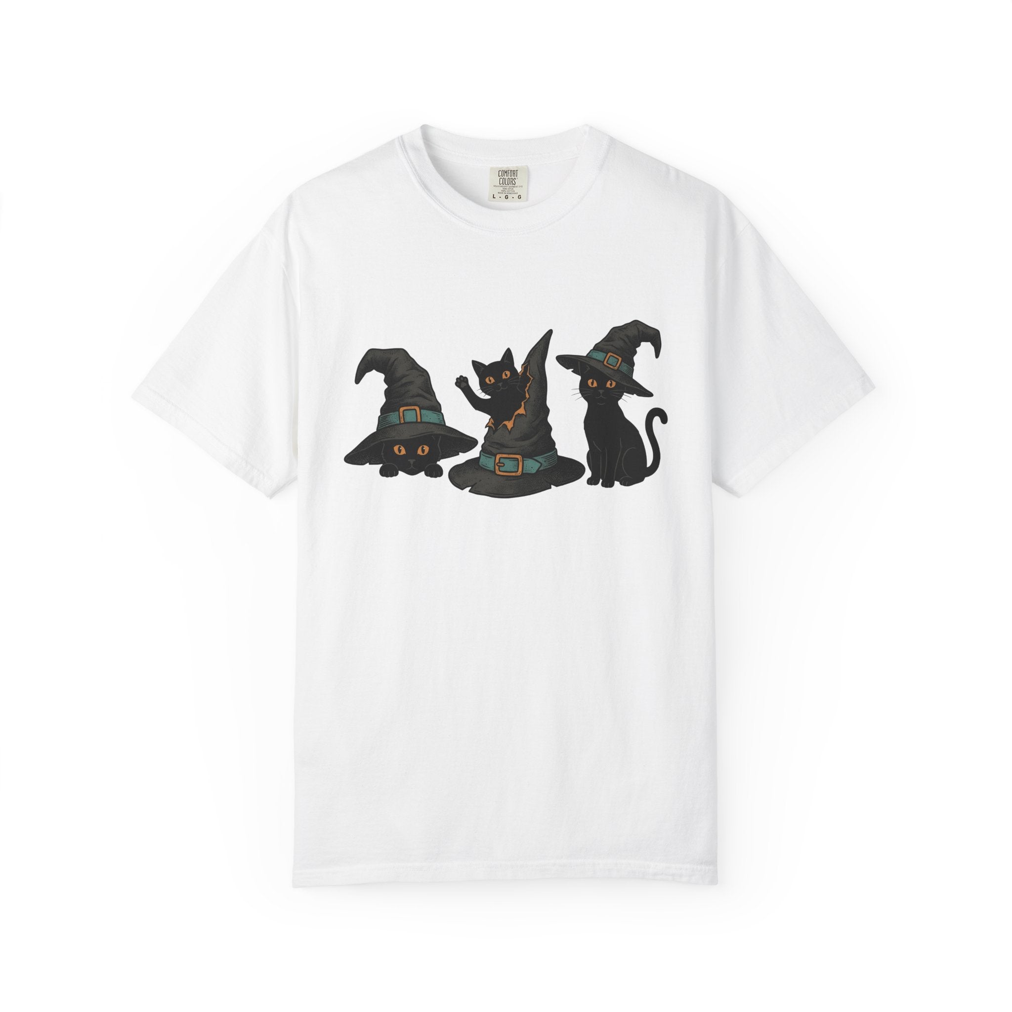 Black Cats Shirt Cat Costume Gift Women Retro Tee Cat T-Shirt Cat Fan Vintage Tshirt Cosplay Graphic Sketch Witch Hats Tshirt