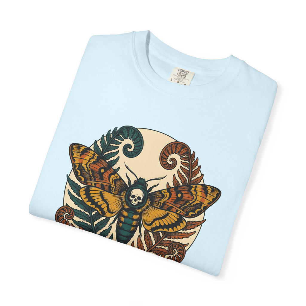 Moth Skull Shirt Boho Chic Gothic Gift Women Psychedelic Tee Moth T-Shirt Bohemian Fan Trippy Tshirt Dark Graphic Vintage Fern Leaves Tshirt