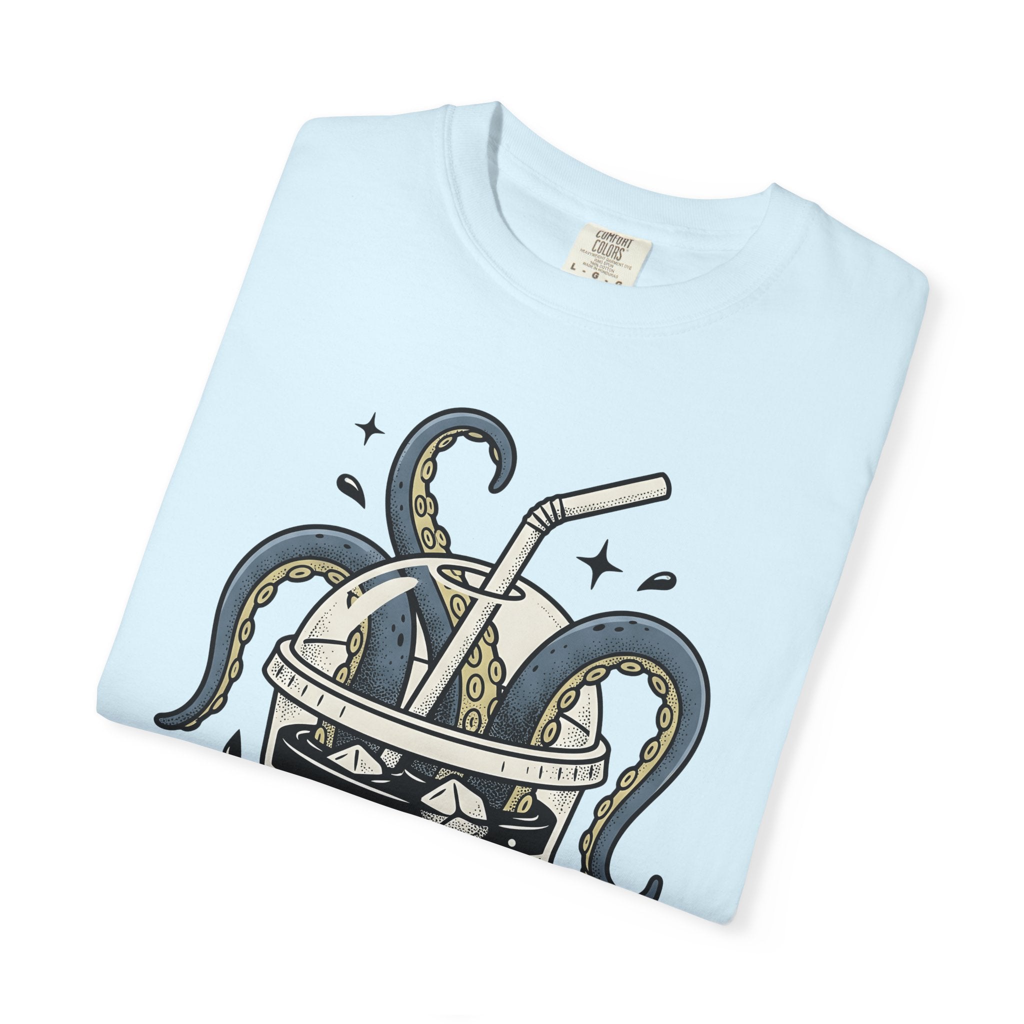 Octopus Cup Shirt Coffee Saltwater Gift Women Cartoon Tee Mug T-Shirt Coffee Fan Cartoon Tshirt Marine Graphic Hand Drawn Ice Cubes Tshirt