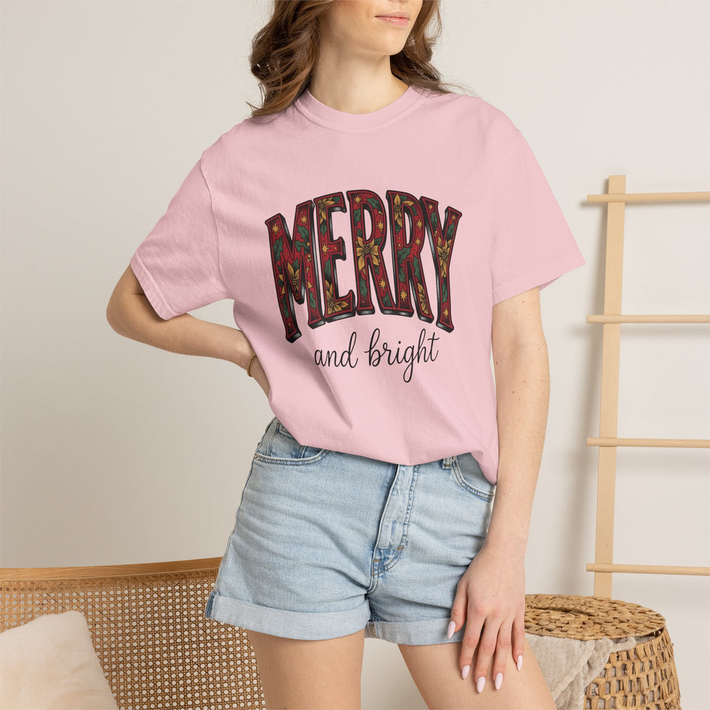 Poinsettia Holly Words Shirt Christmas Festivities Gift Women Merry Tee Christmas Decoration T-Shirt Holiday Fan Christmas Art Tshirt
