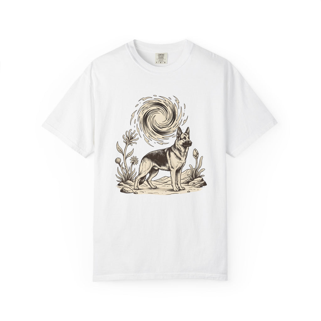 German Shepherd Puppy Shirt Dog Fauna Gift Women Cartoon Tee Alsatian T-Shirt Dog Fan Cartoony Tshirt Wildlife Graphic Hand Drawn Botanical
