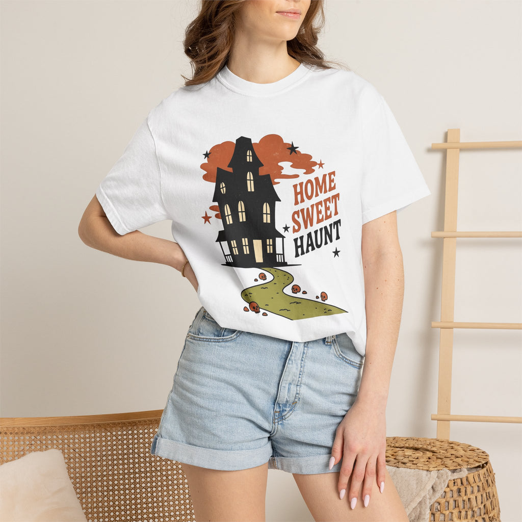 Ghost House Shirt Halloween Monster Gift Women Hand Drawn Tee Haunted House T-Shirt Horror Fan Spooky Tshirt Creature Graphic Sketch Skull