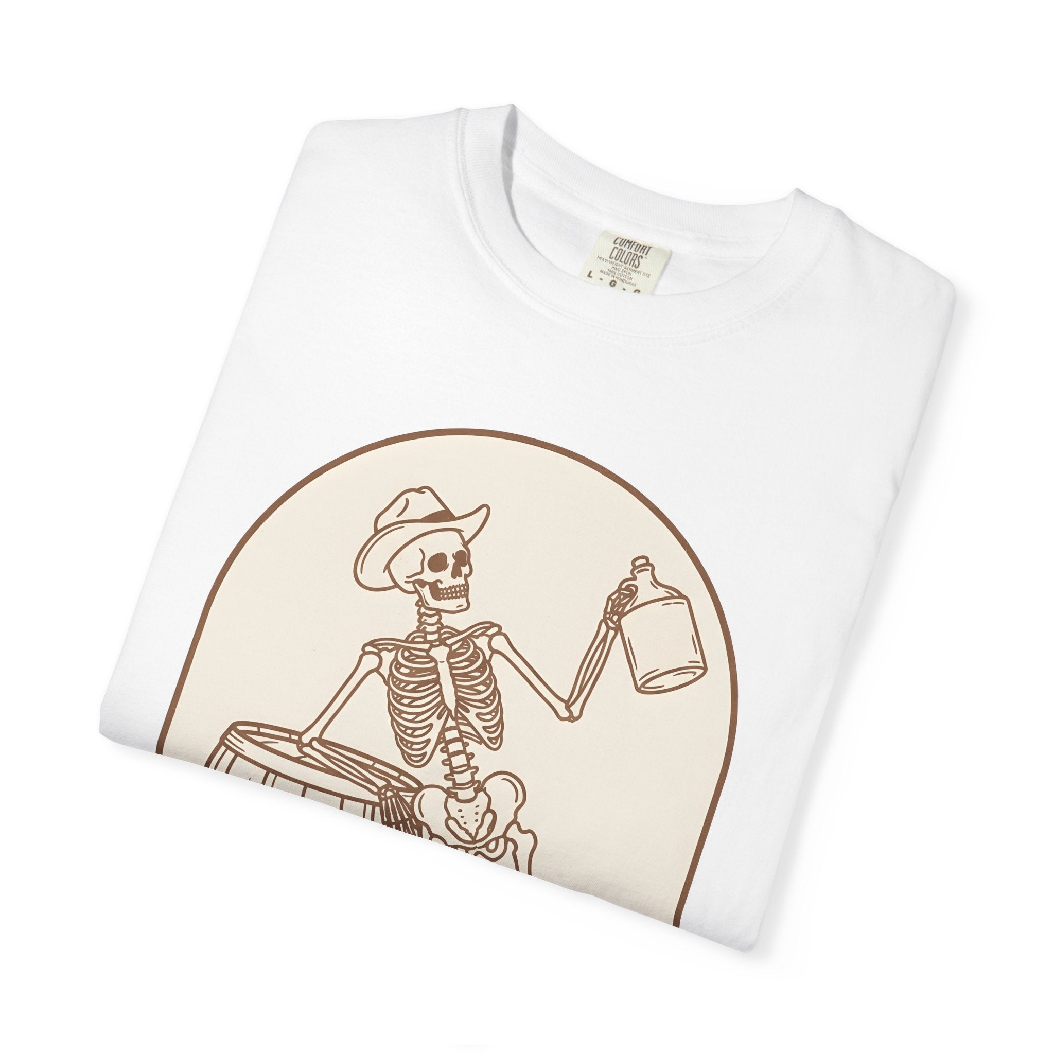Western Skeleton Shirt Halloween Cowboy Gift Women Sketch Tee Skeleton T-Shirt Horror Fan Sketched Tshirt Rodeo Graphic Retro Whiskey Cask