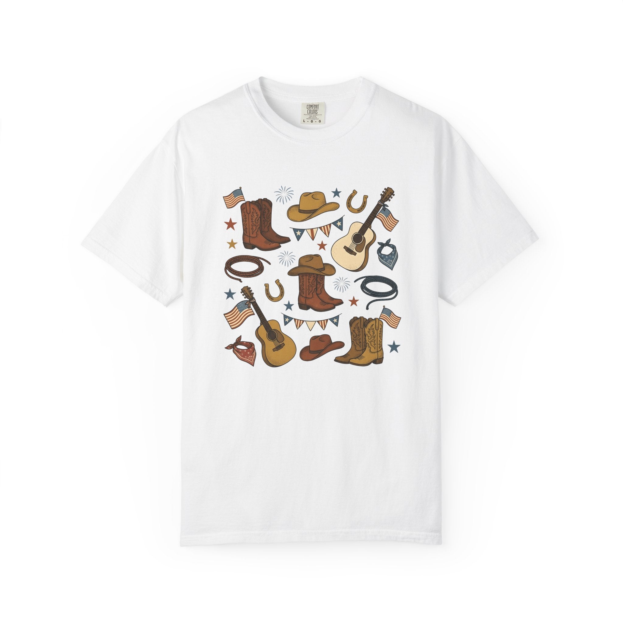 Cowboy Western Shirt America Cowboy Gift Women Antique Tee Rodeo T-Shirt American Fan Western Tshirt Cowboy Graphic Doodle Flag Design