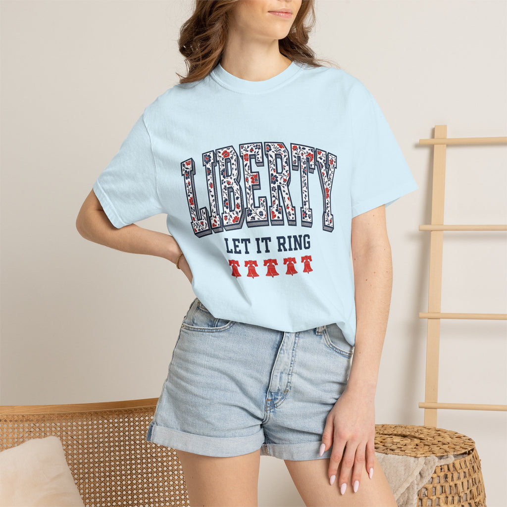 Floral Liberty Bell Shirt America Holiday Gift Women Patriotic Tee Liberty Bell T-Shirt American Fan Patriotic Tshirt Holiday Graphic