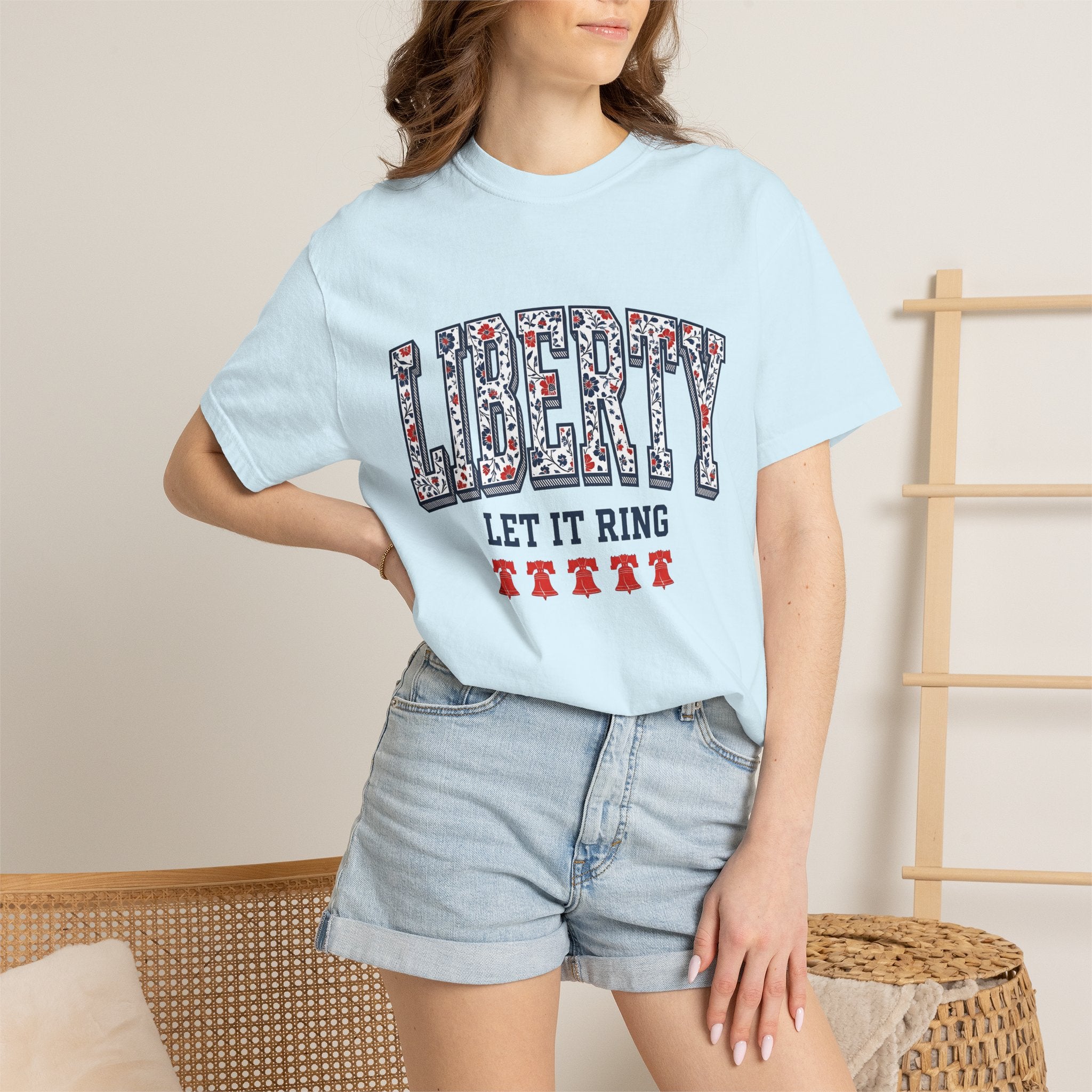 Floral Liberty Bell Shirt America Holiday Gift Women Patriotic Tee Liberty Bell T-Shirt American Fan Patriotic Tshirt Holiday Graphic