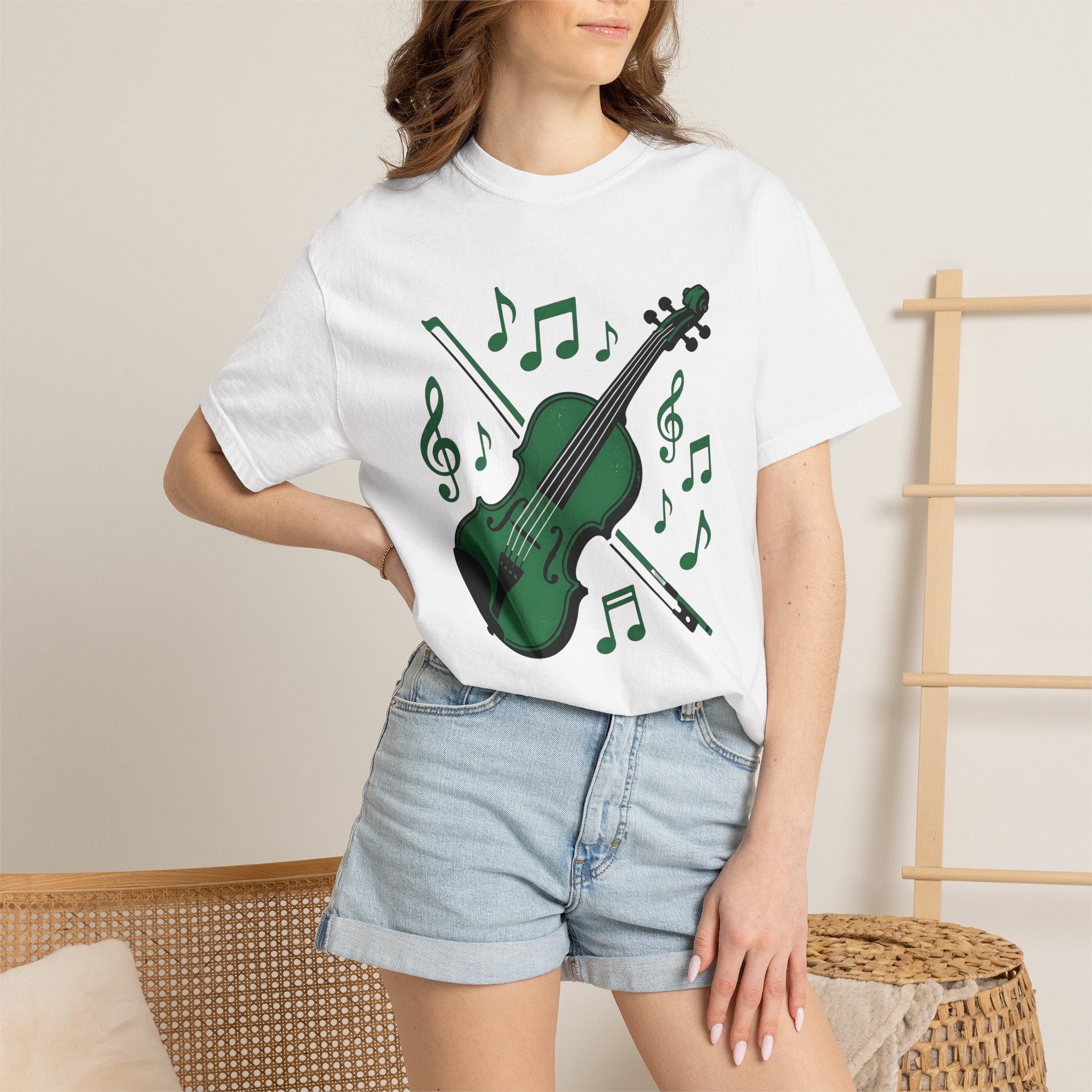 Green Fiddle Shirt St Patricks Day Song Gift Women Graphic Design Tee Violin T-Shirt Irish Fan Graphic Design Tshirt Melody Graphic Vintage