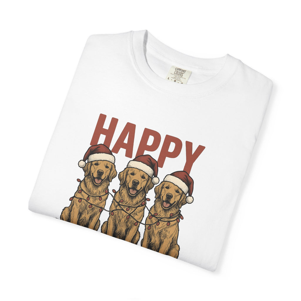 Retriever Dog Shirt Christmas Animal Gift Women Hand Drawn Tee Dog T-Shirt Xmas Fan Canine Graphic Tshirt Line Art Santa Claus Hat Tshirt
