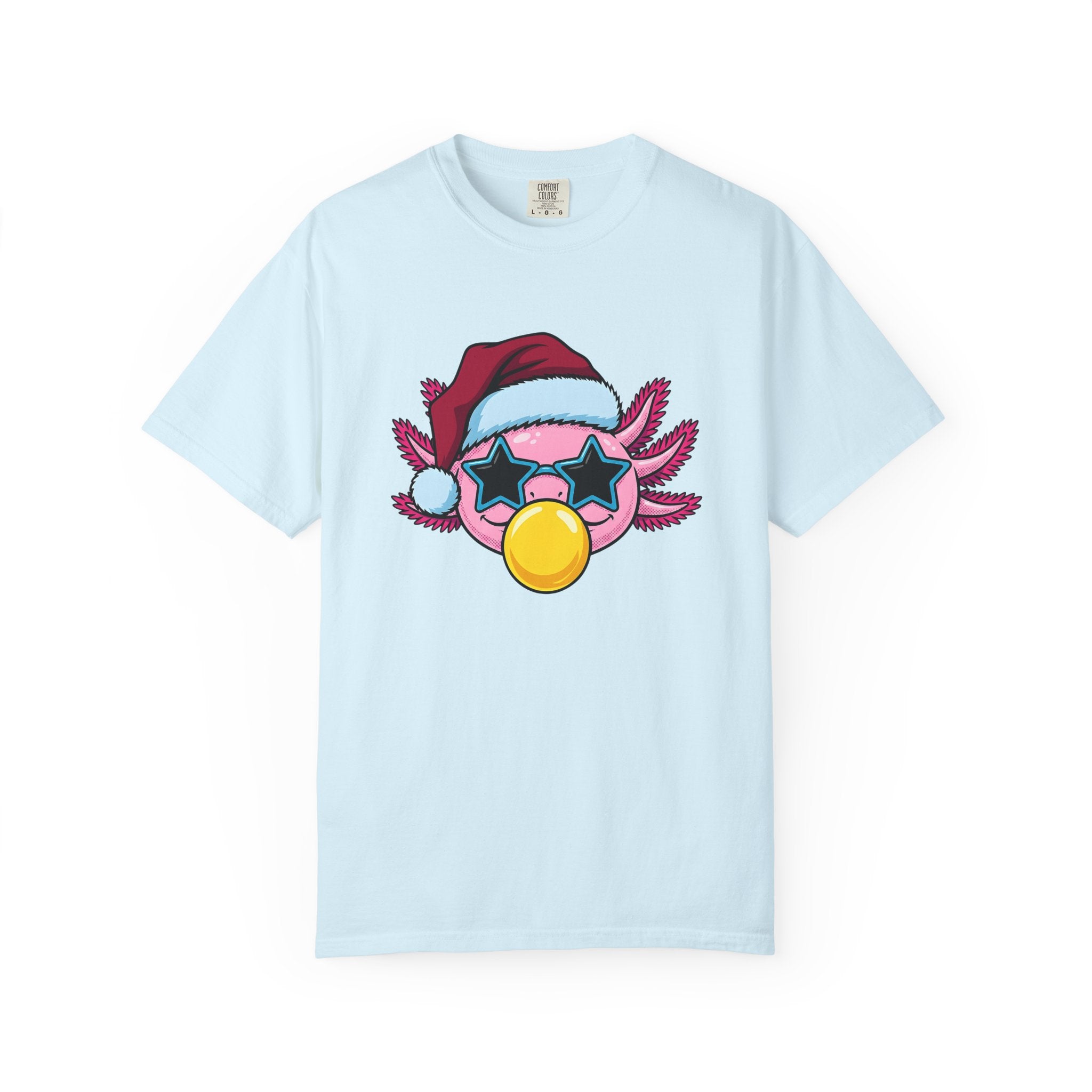 Axolotl Santa Hat Shirt Christmas Animal Gift Women Cartoon Tee Mexican Salamander T-Shirt Xmas Fan Salamander Graphic Tshirt Kawaii Star