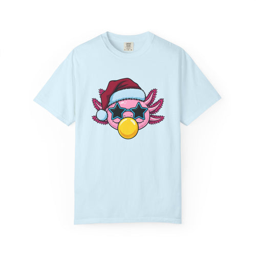 Axolotl Santa Hat Shirt Christmas Animal Gift Women Cartoon Tee Mexican Salamander T-Shirt Xmas Fan Salamander Graphic Tshirt Kawaii Star