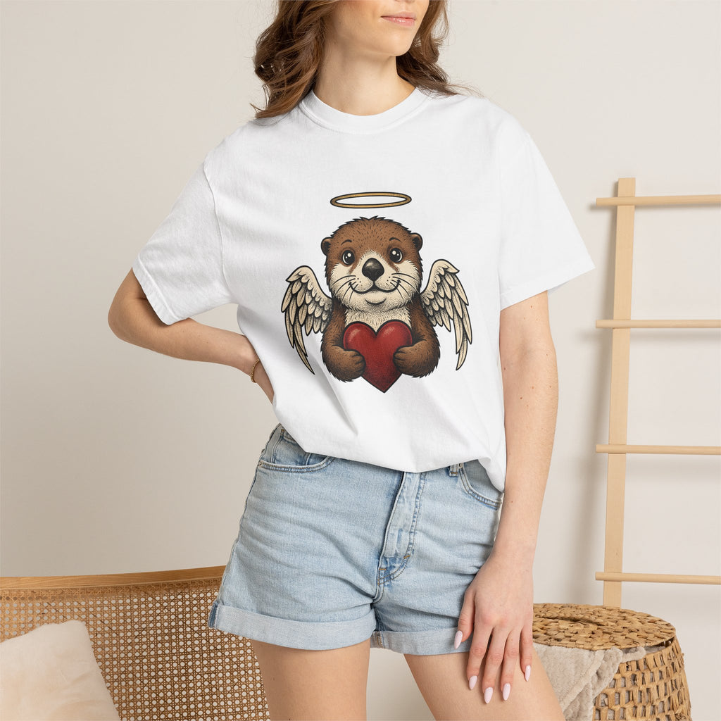 Otter Cupid Shirt St. Valentine's Day Fauna Gift Women Line Art Tee Otter T-Shirt Valentine Fan Minimalist Tshirt Wildlife Graphic Classic