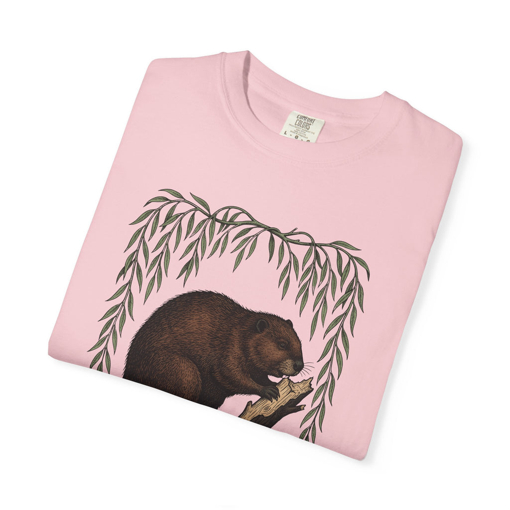 Beaver Artwork Shirt Animals Environment Gift Women Old School Tee Beaver T-Shirt Wildlife Fan Vintage Tshirt Eco Graphic Ink Willow Leaves