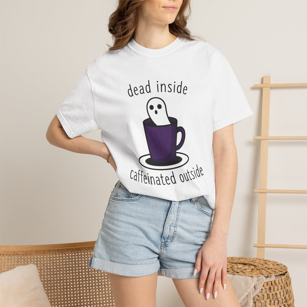 Ghost Coffee Cup Shirt Coffee Humor Gift Women Cartoon Tee Coffee Mug T-Shirt Coffee Fan Toon Tshirt Funny Graphic Minimalist Saucer Tshirt