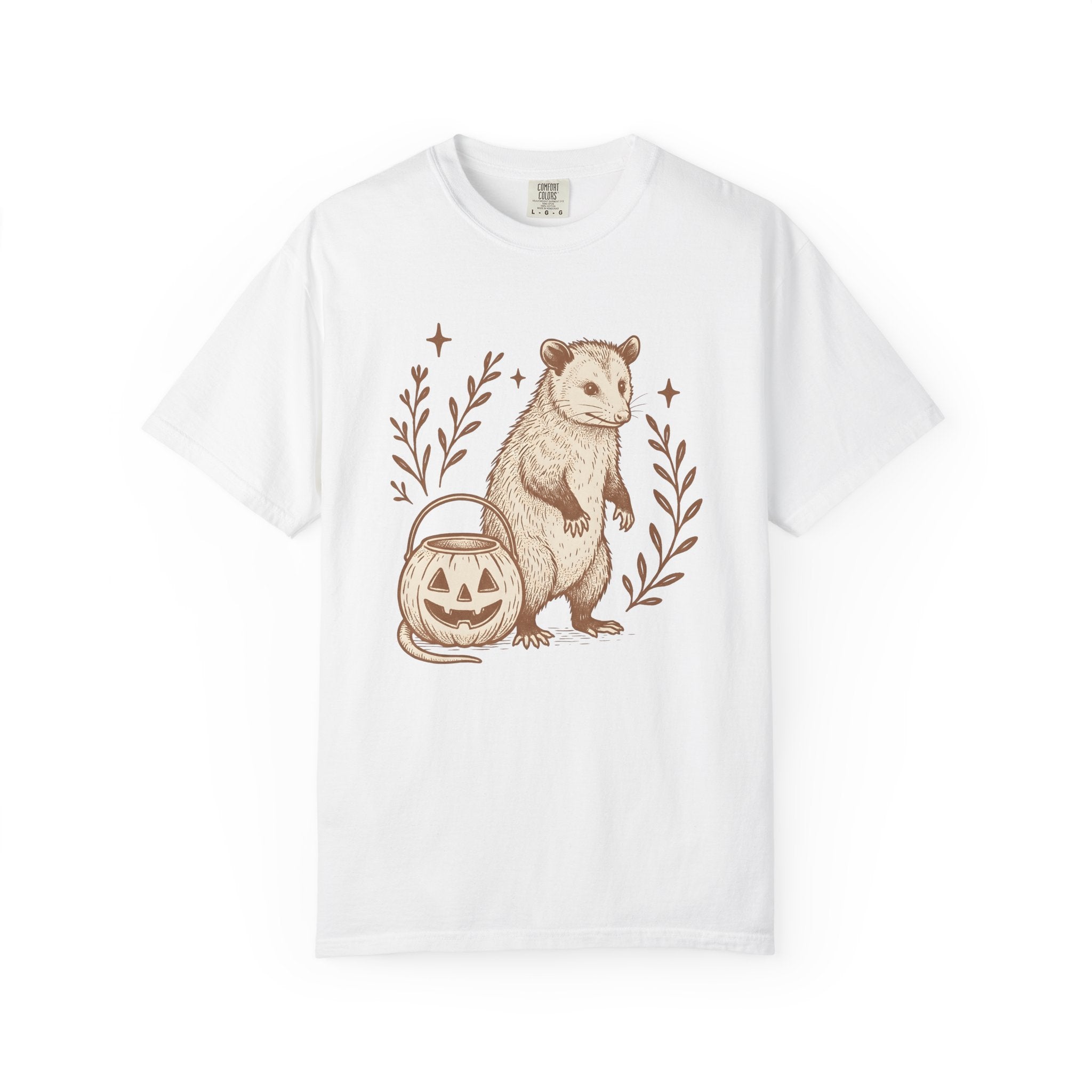 Opossum Pumpkin Shirt Halloween Wildlife Gift Women Sketch Tee Possum T-Shirt Horror Fan Drawing Graphic Tshirt Retro Star Shapes Tshirt