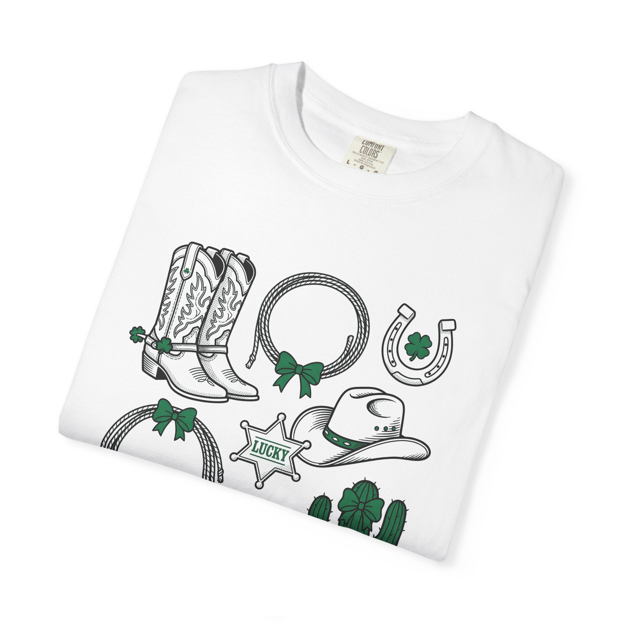 Cowboy Country Symbols Shirt St Patricks Day Rodeo Gift Women Retro Tee Western T-Shirt Shamrock Fan Vintage Tshirt Rodeo Graphic Sketch