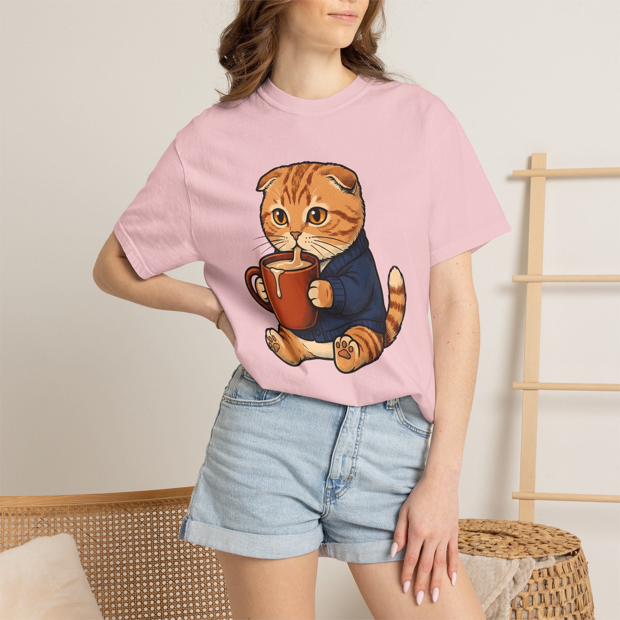 Feline Mocha Shirt Coffee Wildlife Gift Women Sweet Tee Cat T-Shirt Coffee Fan Cute Tshirt Animal Graphic Doodle Jumper Tshirt