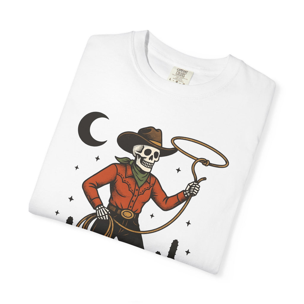 Skeleton Cowboy Shirt Halloween Cowboy Gift Women Vintage Tee Skeleton T-Shirt Horror Fan Retro Tshirt Cowboy Graphic Western Cactus Tshirt