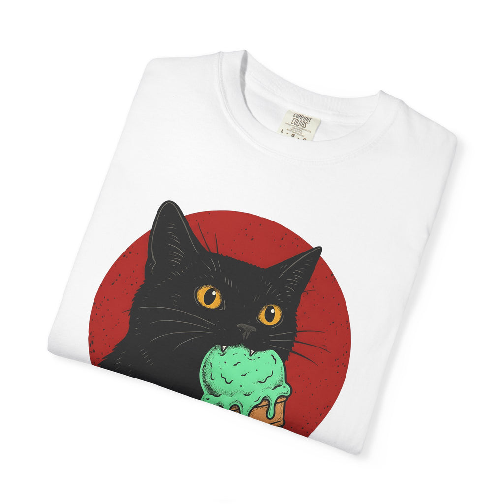 Black Cat Shirt Cat Culinary Gift Women Modern Graphic Tee Cat T-Shirt Feline Fan Kitty Tshirt Foodie Design Classic Ice Cream Cone Tshirt