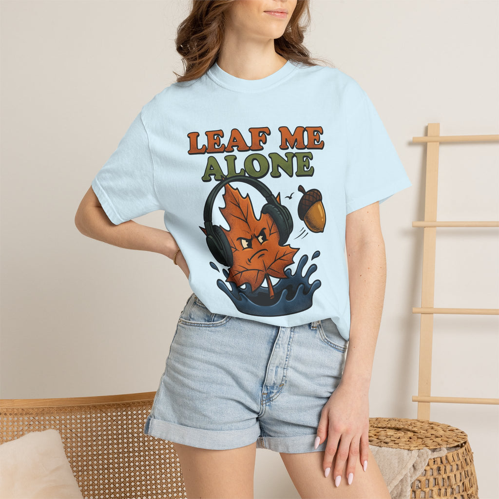 Autumn Leaf Headphones Shirt Fall Funny Gift Women Line Art Tee Headset T-Shirt Autumn Fan Minimalist Tshirt Humor Graphic Hand Drawn Seed
