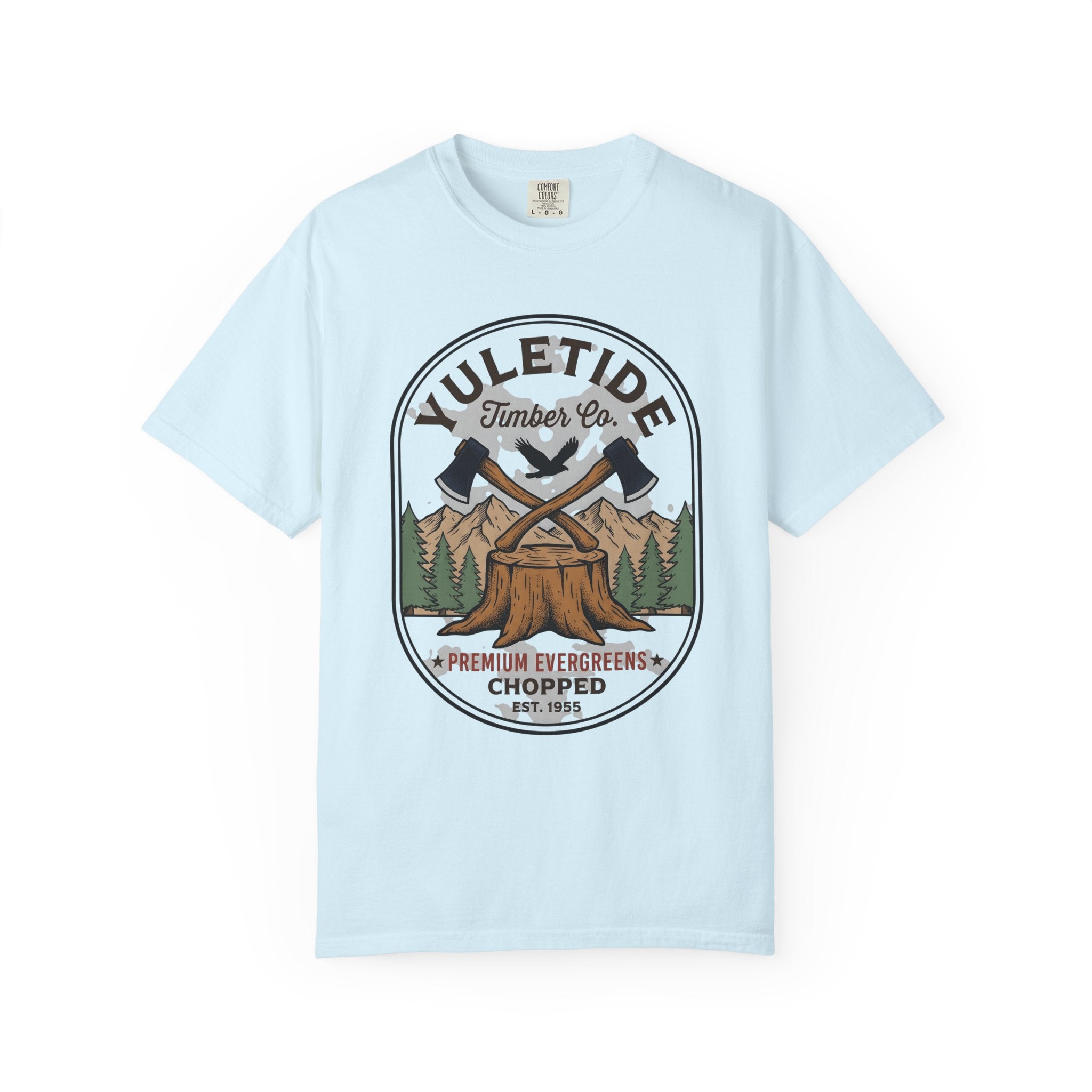Crossed Hatchets Shirt Christmas Camping Gift Women Rustic Tee Tomahawks T-Shirt Noel Fan Vintage Tshirt Outdoor Graphic Sketch Fir Trees