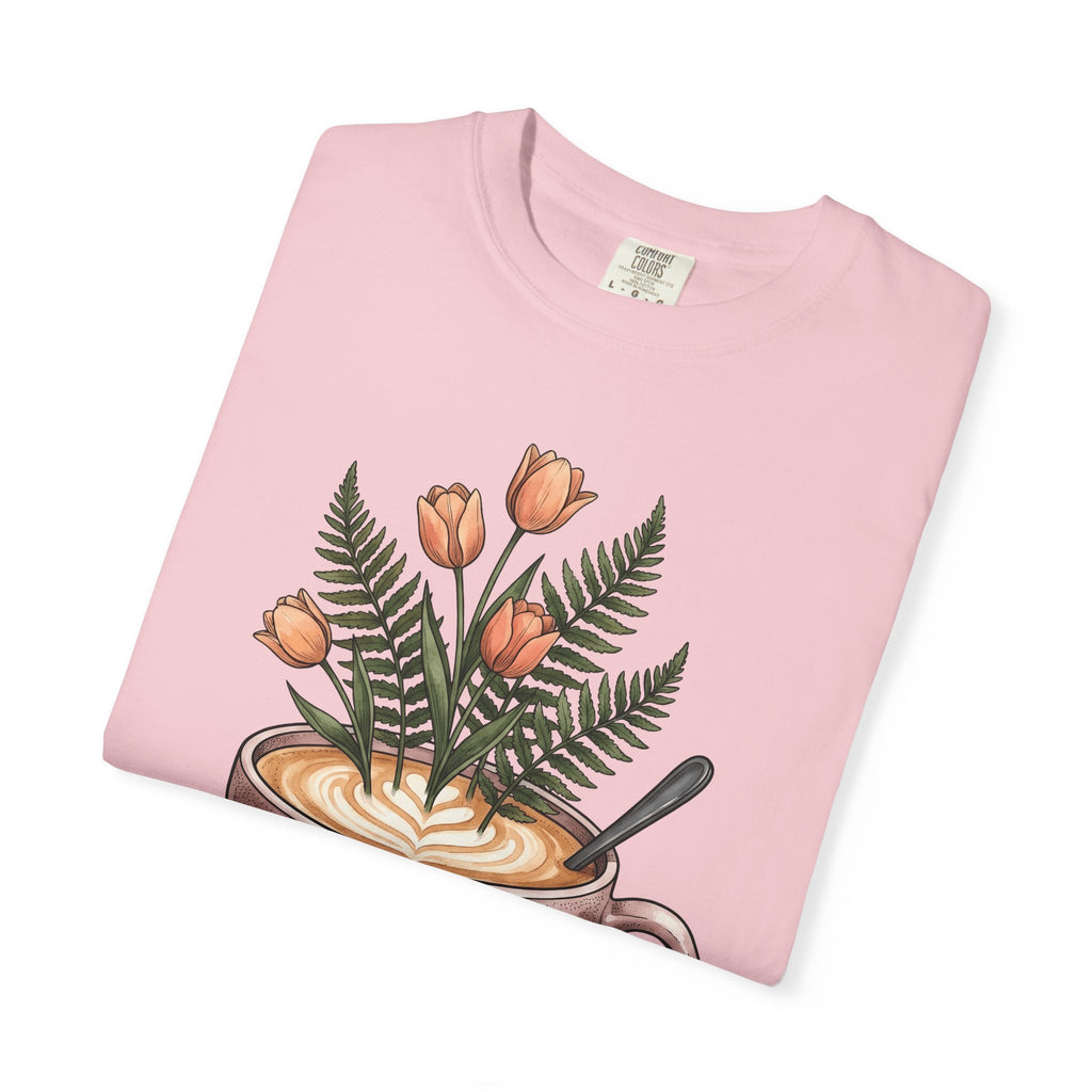 Latte Cup Shirt Coffee Buds Gift Women Line Art Tee Coffee Mug T-Shirt Coffee Fan Minimalist Tshirt Floral Graphic Cartoon Daisies Tshirt
