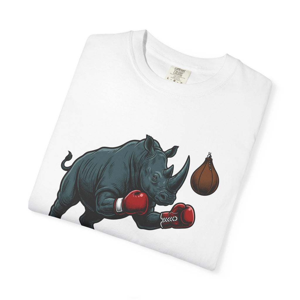 Rhino Fighter Shirt Sports Fauna Gift Women Distressed Tee Rhinoceros T-Shirt Athlete Fan Rhinoceros Graphic Line Art Punching Bag Tshirt