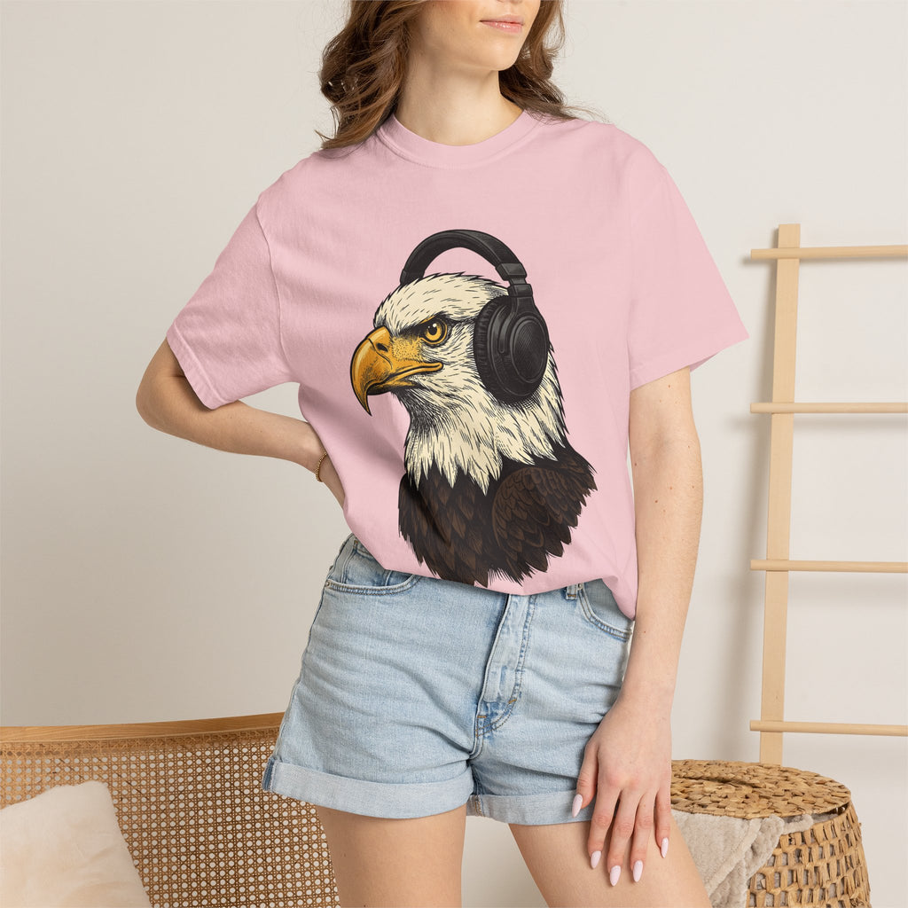 Eagle Headphones Shirt Animals Music Gift Women Hand Drawn Tee Headset T-Shirt Wildlife Fan Earphones Tshirt Melodic Graphic Vintage Music