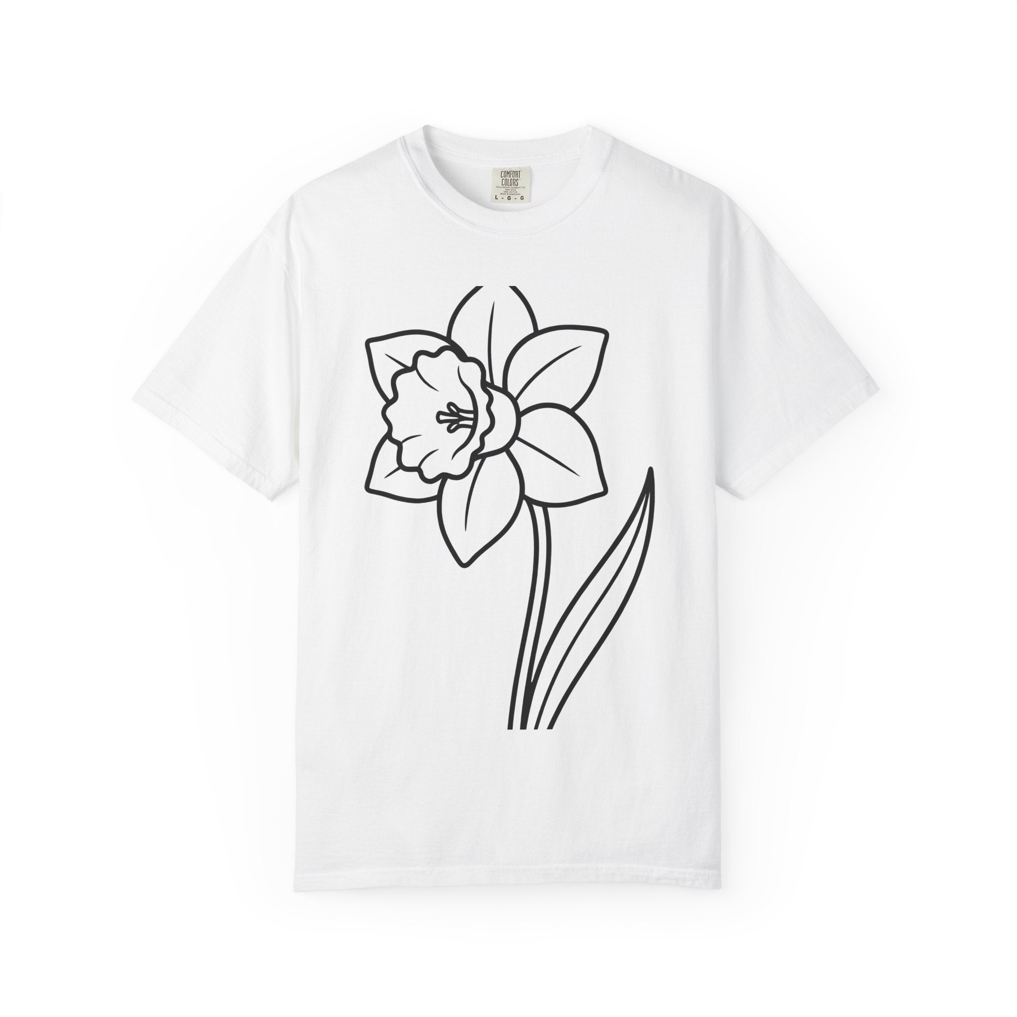 Daffodil Flower Shirt Easter Floral Gift Women Line Art Tee Narcissus T-Shirt Easter Fan Doodle Tshirt Botanical Graphic Minimalist Stem