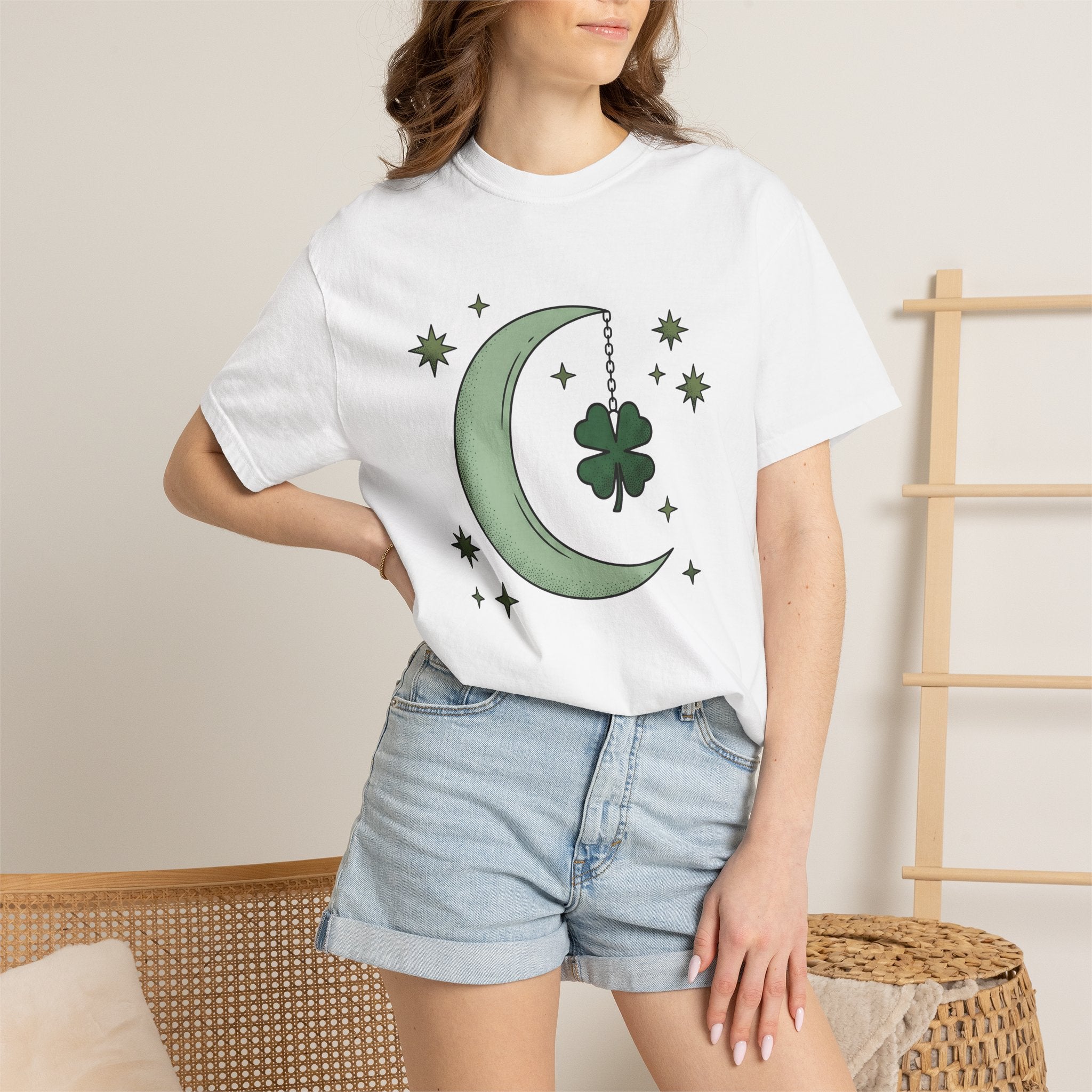 Crescent Moon Shirt St. Patrick's Day Celestial Gift Women Boho Tee Lunar T-Shirt Irish Fan Bohemian Tshirt Galaxy Graphic Minimalist