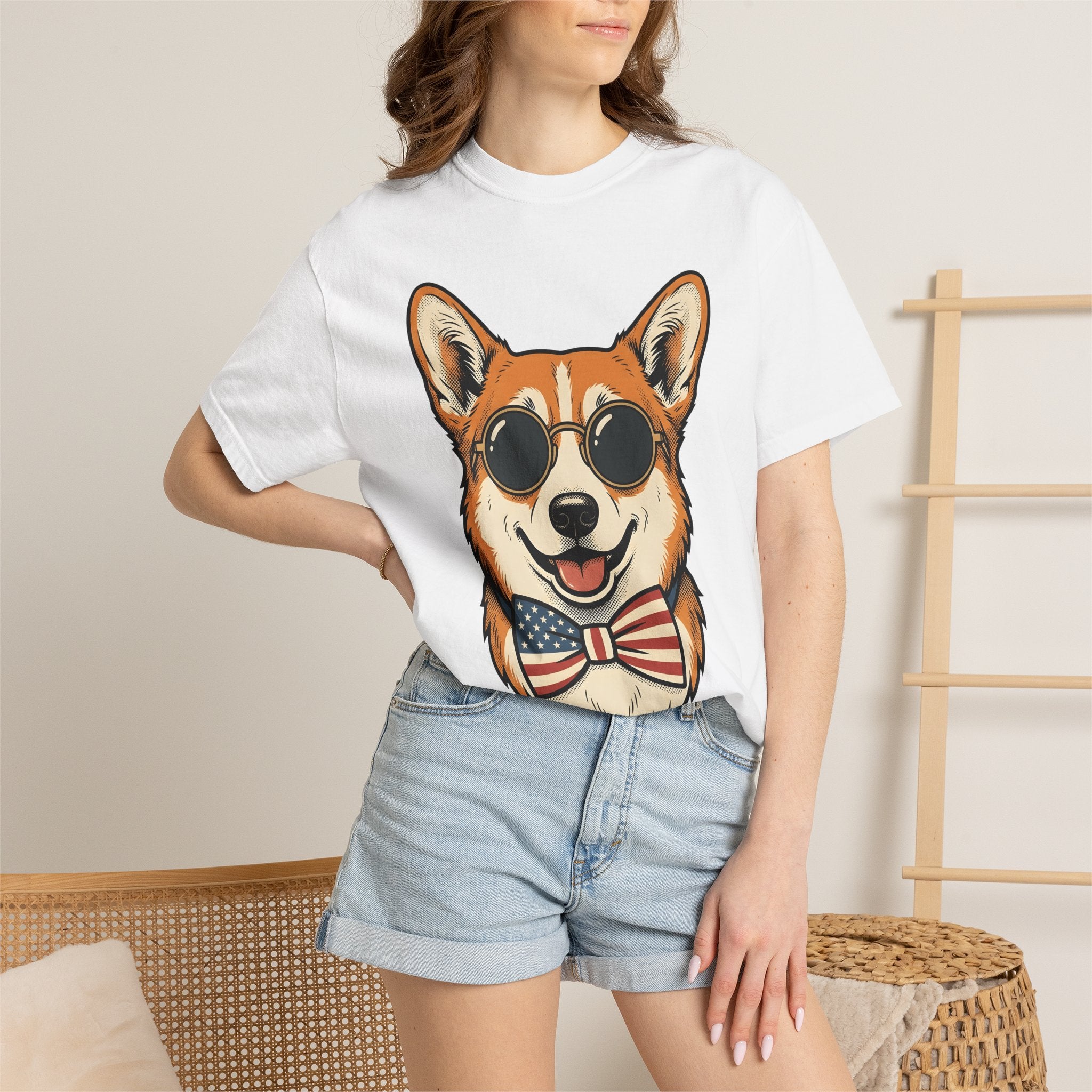 Corgi Puppy Shirt Dog Independence Gift Women Comic Tee Puppy T-Shirt Dog Fan Cartoon Tshirt Freedom Graphic Retro Shades Tshirt