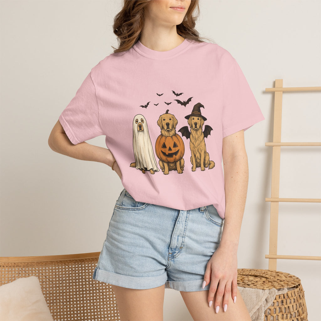 Golden Retriever Puppies Shirt Halloween Pet Gift Women Sketch Tee Puppy T-Shirt Halloween Fan Dog Tshirt Animal Graphic Retro