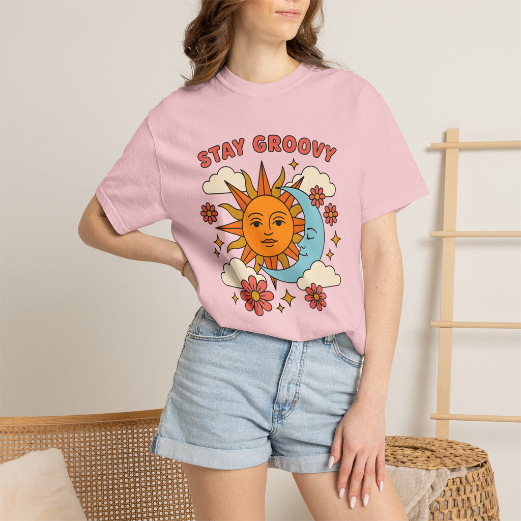 Sun Moon Print Shirt Boho Chic Stars Gift Women Funky Tee Lunar T-Shirt Bohemian Fan Groovy Tshirt Celestial Graphic Old School Bloom Tshirt