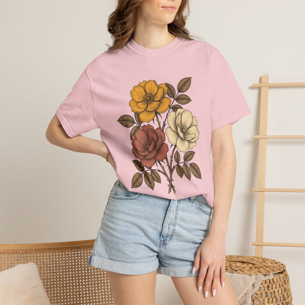 Antique Floral Arrangement Shirt Boho Chic Plants Gift Women Line Art Tee Floral Arrangement T-Shirt Bohemian Enthusiast Illustration Design