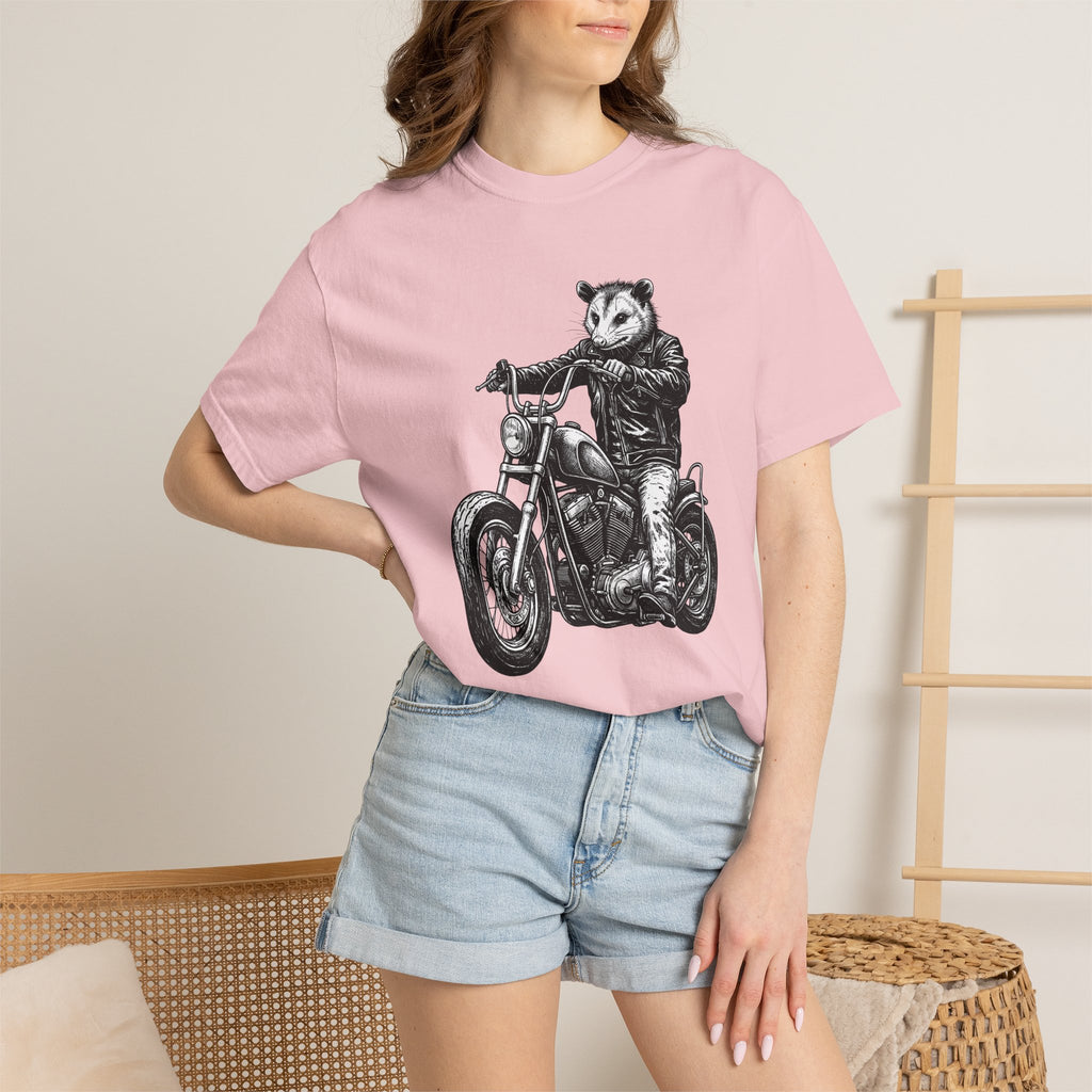 Possum Bike Shirt Animals Riding Gift Women Neo Traditional Tee Opossum T-Shirt Wildlife Enthusiast Vintage Tshirt Motorbike Graphic Old
