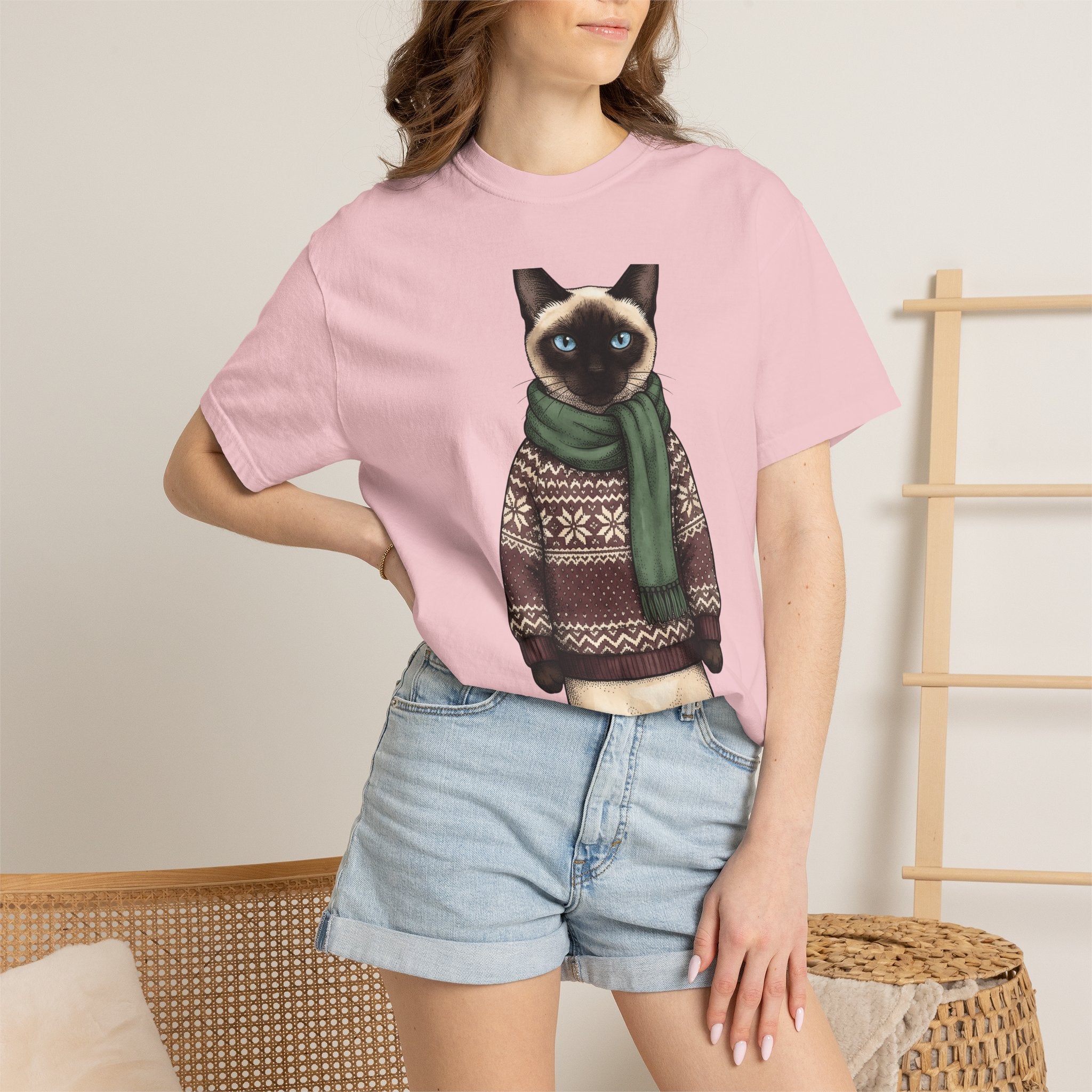 Siamese Kitten Shirt Cat Clothing Gift Women Sketch Tee Kitten T-Shirt Cat Fan Drawing Design Retro Pullover Tshirt