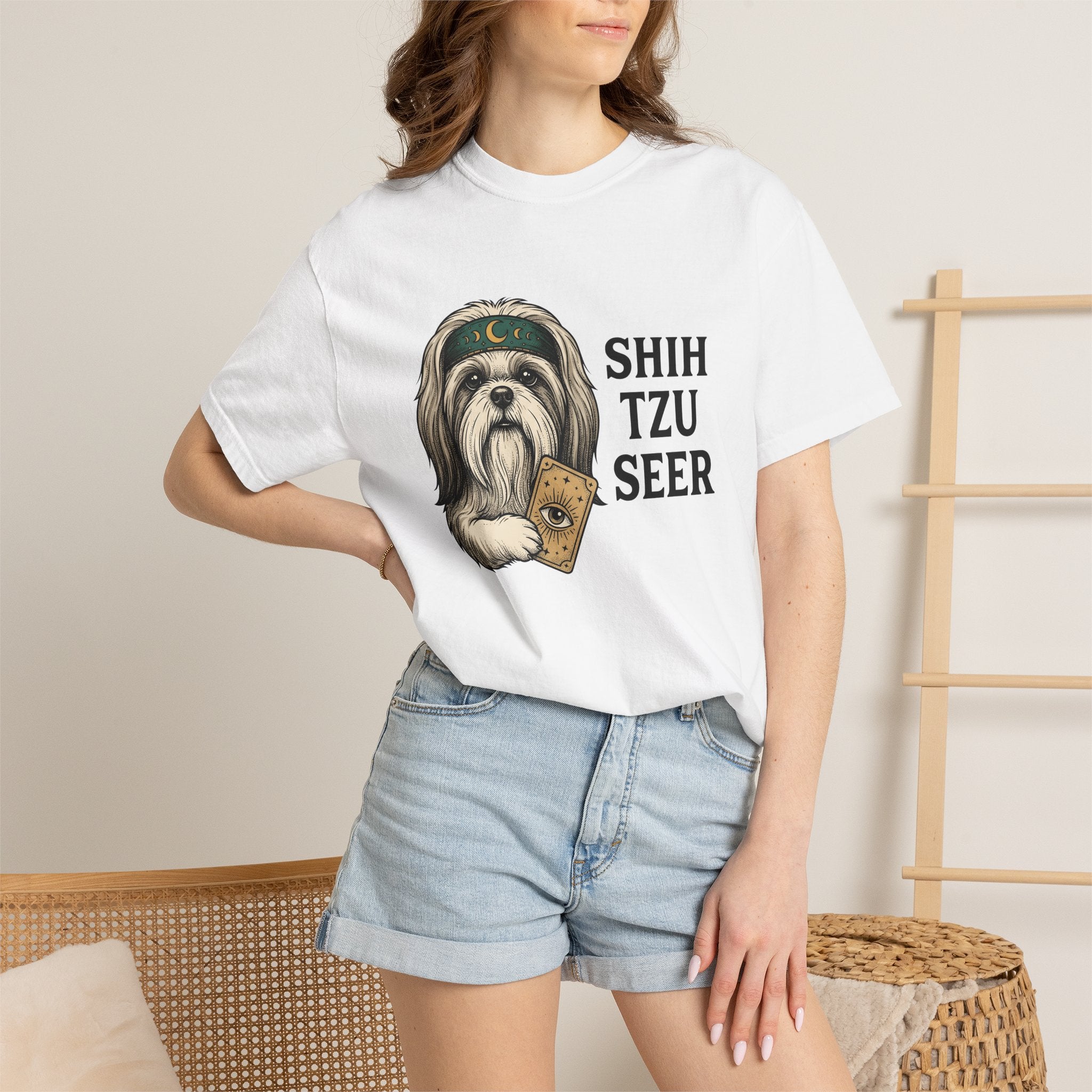 Shih Tzu Shirt Dog Spiritual Gift Women Old School Tee Dog T-Shirt Dog Fan Puppy Tshirt Mystical Graphic Cartoon Divination Card Tshirt